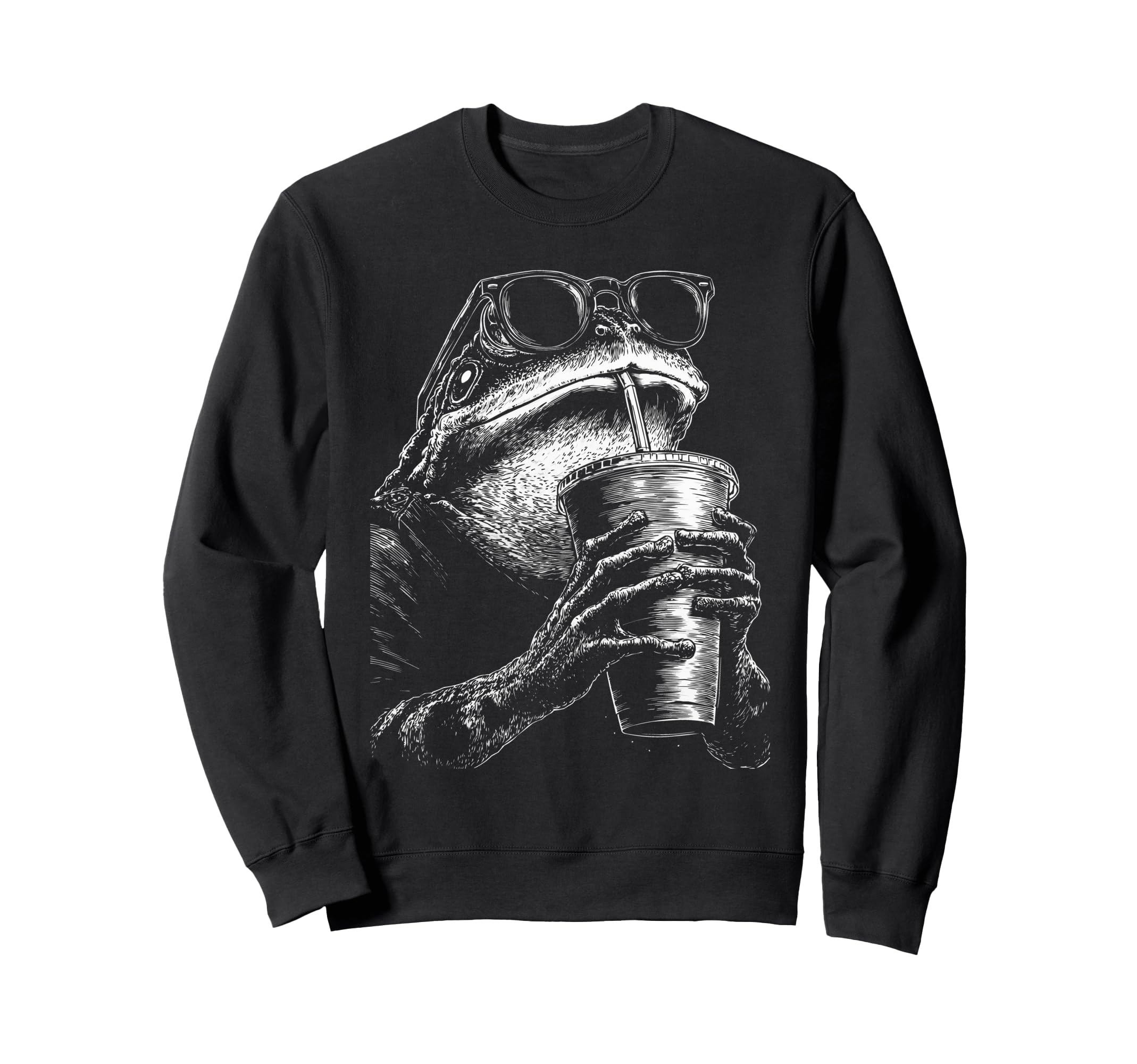 Frog Drinking Iced Coffee Funny Sweatshirt - Aesthetic Graphic Men Women - T-Shirt, Sweatshirt, Hoodie