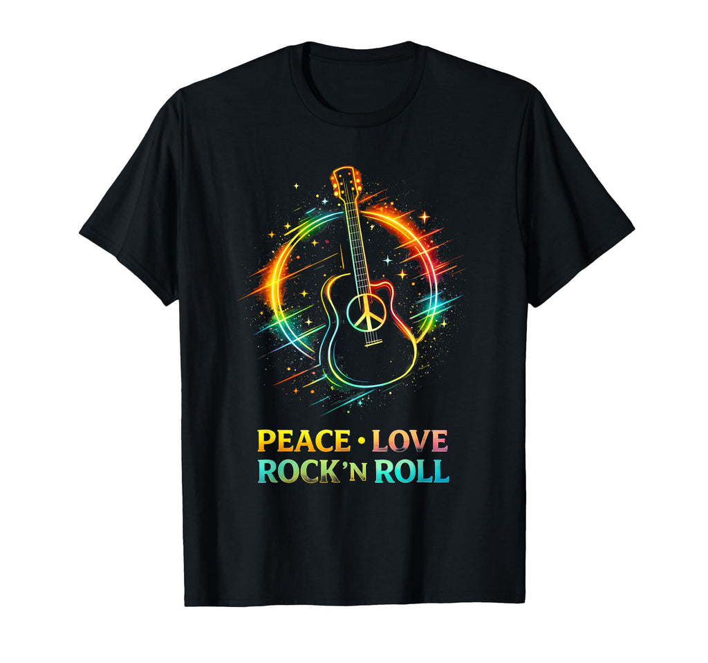 Peace Love Rock And Roll Guitar Hippie T-Shirt - Unique Graphic for Adults - T-Shirt, Sweatshirt, Hoodie