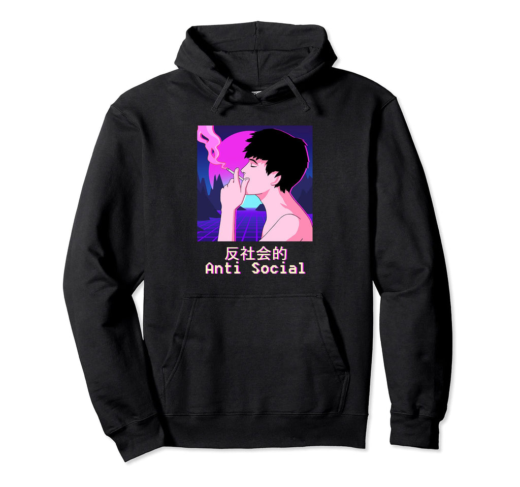 Sad Anti Social Japanese Aesthetic Hoodie - Minimalist Print for Adults - T-Shirt, Sweatshirt, Hoodie
