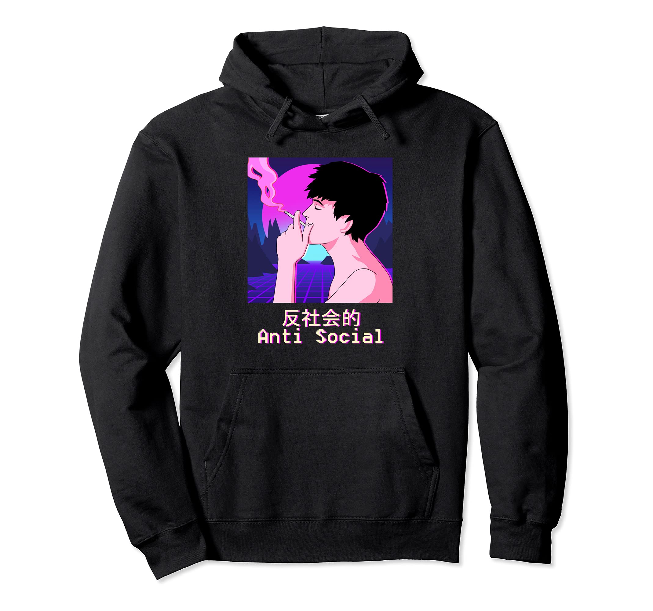 Sad Anti Social Japanese Aesthetic Hoodie - Minimalist Print for Adults - T-Shirt, Sweatshirt, Hoodie