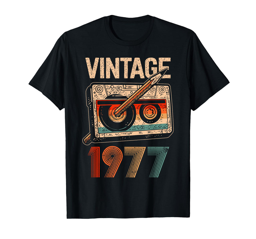 Mb 1977 Cassette Tape Pencil Birthday T-Shirt - Minimalist Print Unisex - T-Shirt, Sweatshirt, Hoodie