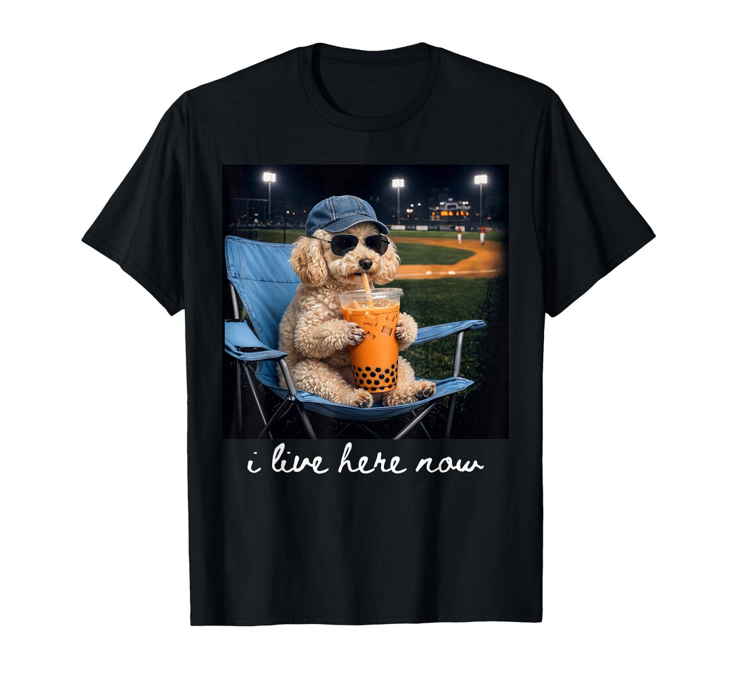 Poodle Drink Iced Coffee Baseball Field T-Shirt - Custom Art Print Unisex - T-Shirt, Sweatshirt, Hoodie