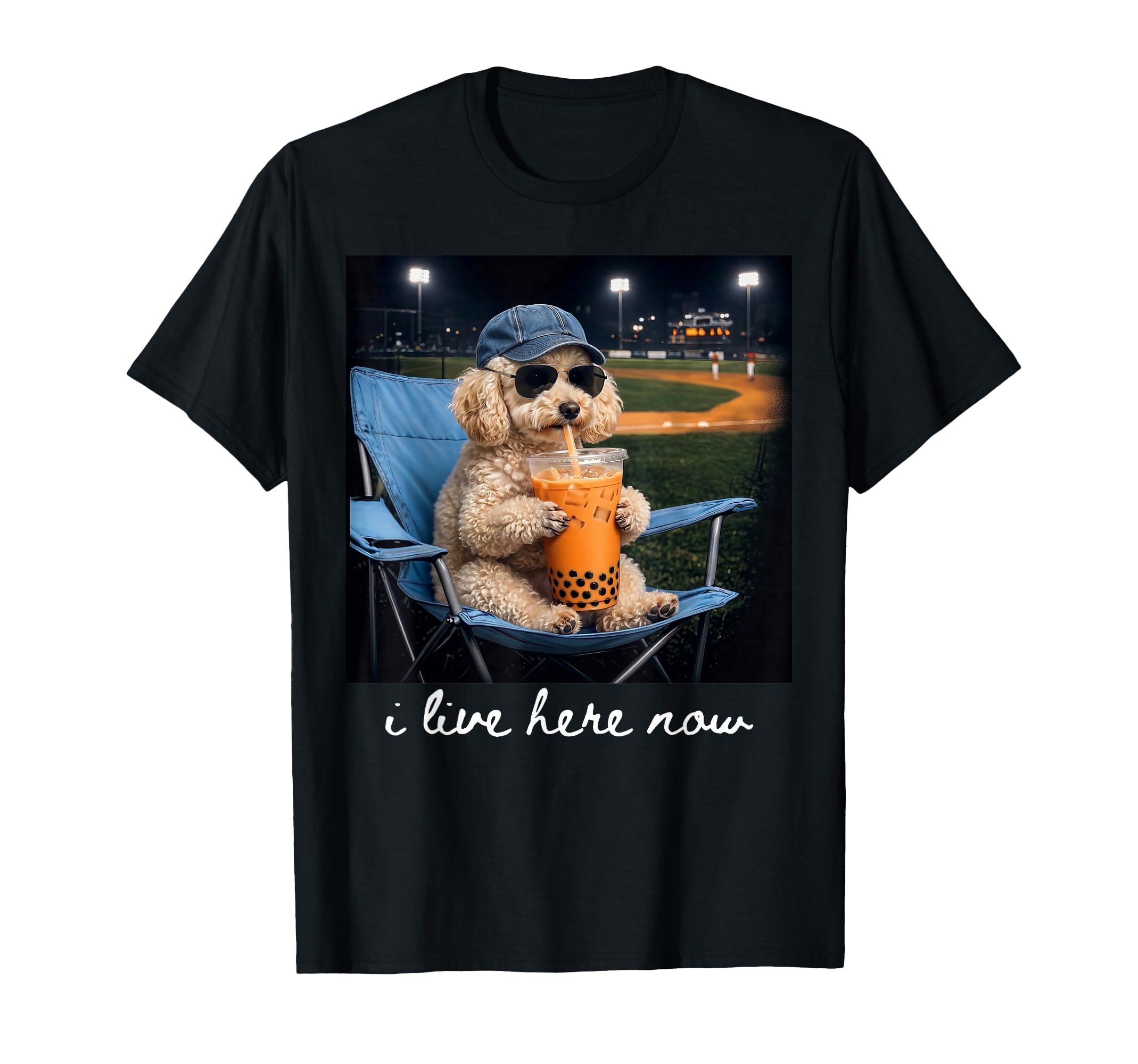 Poodle Drink Iced Coffee Baseball Field T-Shirt - Custom Art Print Unisex - T-Shirt, Sweatshirt, Hoodie