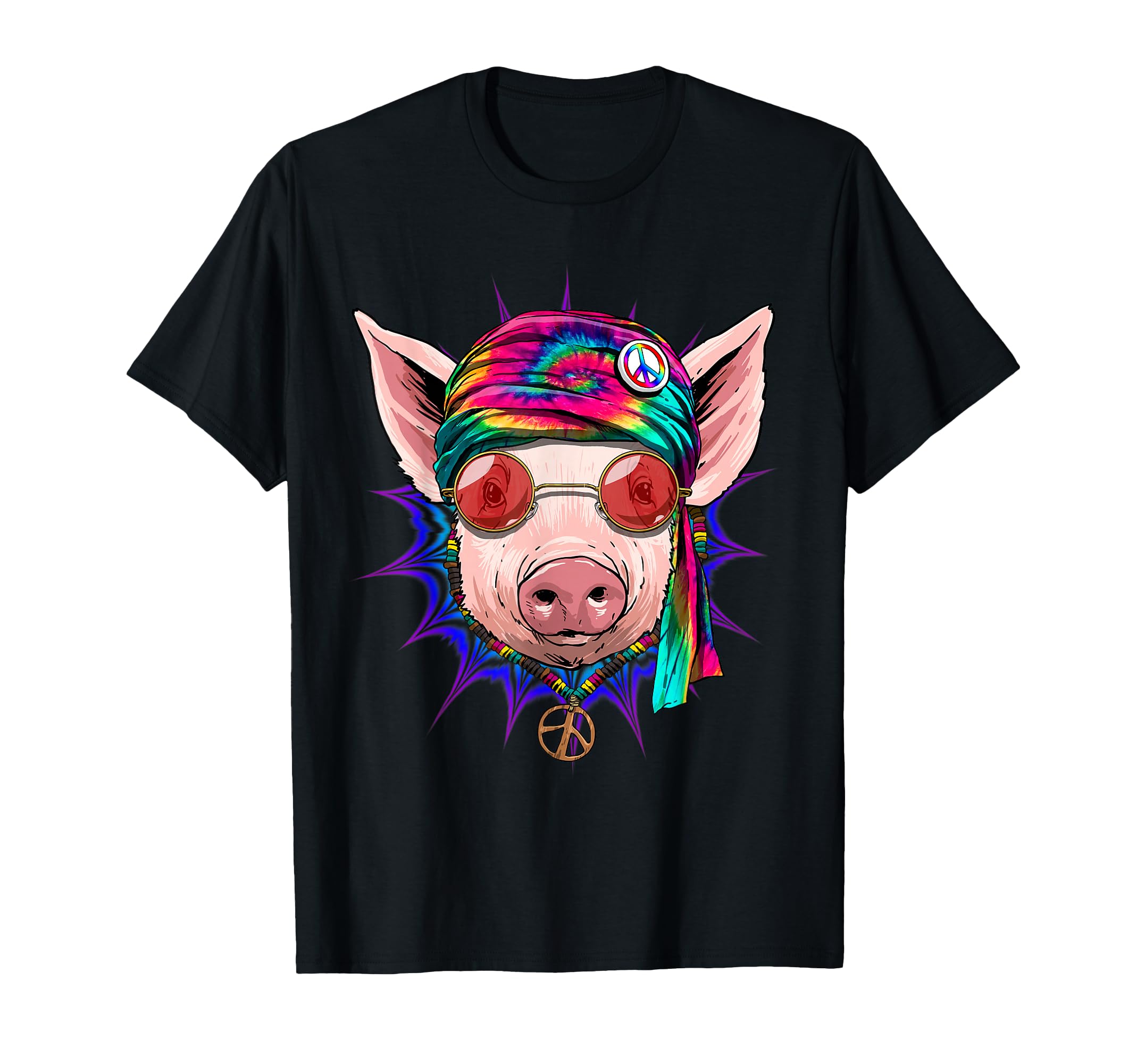 Tie Dye Hippie Pig Hippiness Peace Love T-Shirt - Graphic Print for Adults - T-Shirt, Sweatshirt, Hoodie