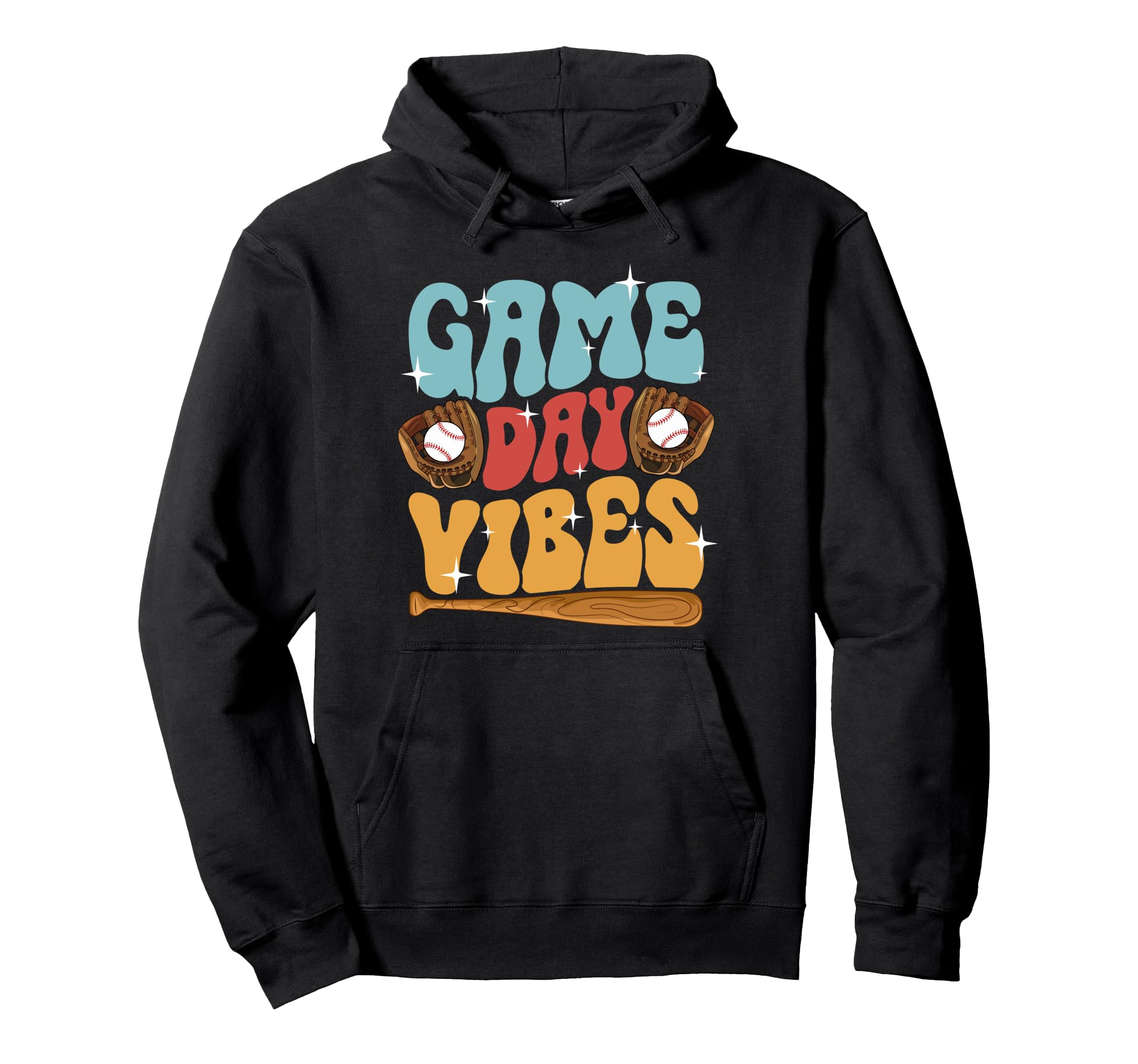 Groovy Baseball Game Day Vibes Game Day Hoodie - Graphic Print Men Women - T-Shirt, Sweatshirt, Hoodie