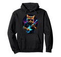 Rock Cat Playing Guitar Vaporwave Hoodie - Custom Art Print Unisex - T-Shirt, Sweatshirt, Hoodie