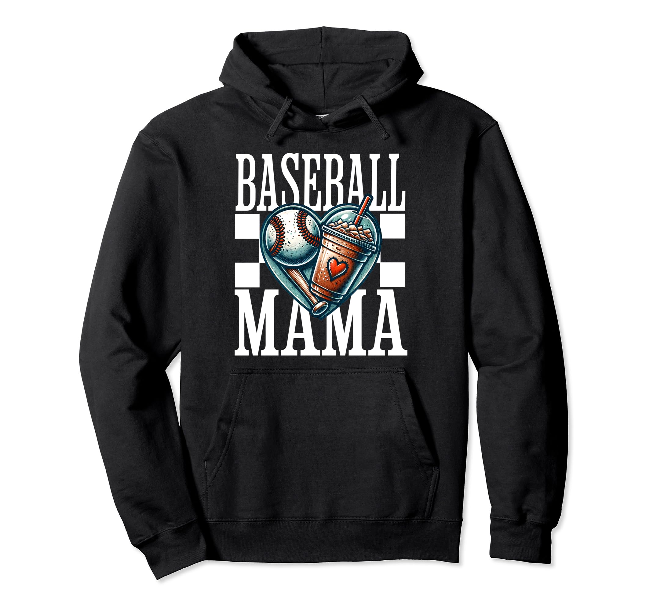 Baseball Mama Iced Coffee Heart Hoodie - Casual Everyday Wear Unisex - T-Shirt, Sweatshirt, Hoodie