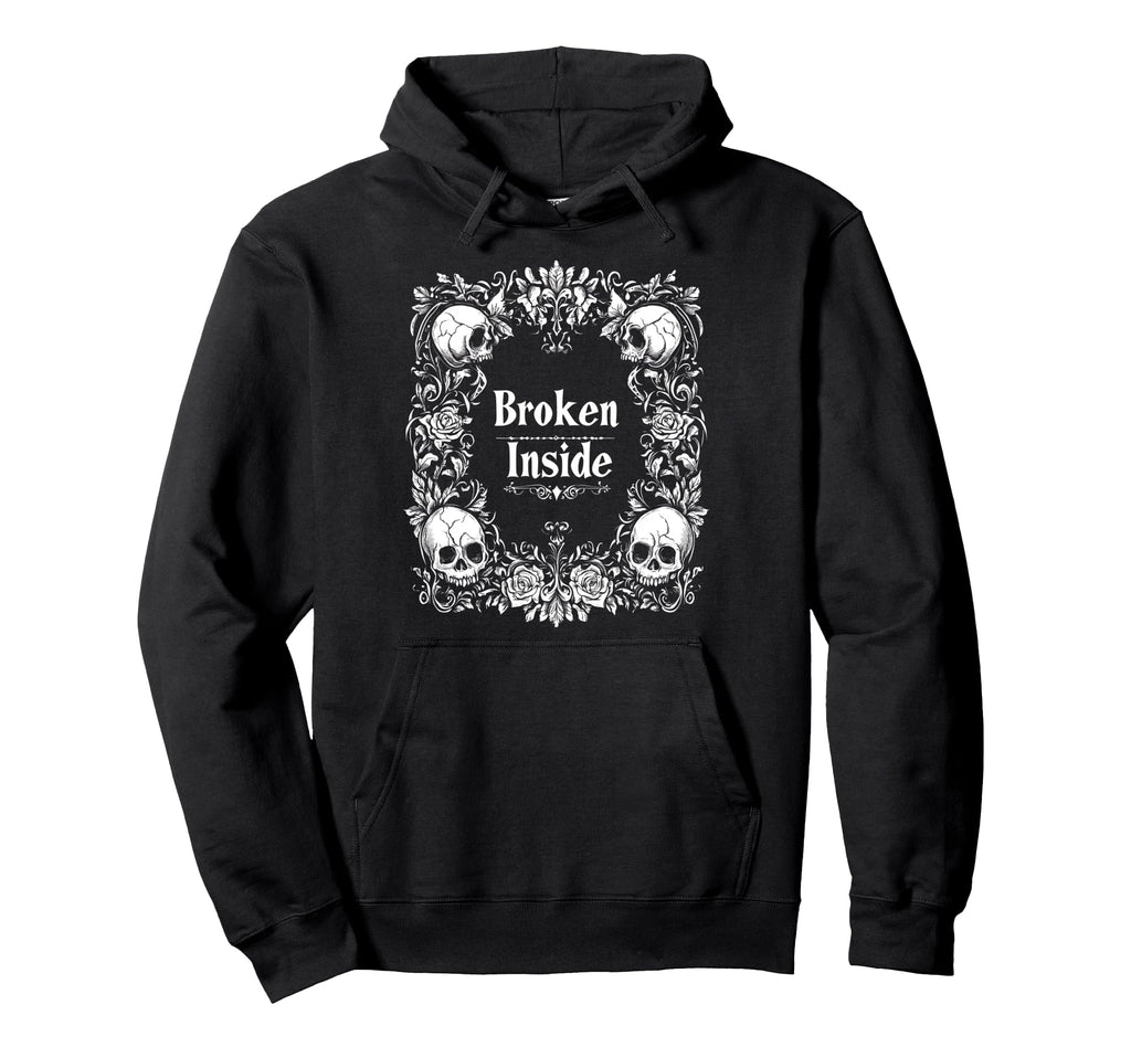 Broken Inside Y2K Emo Aesthetic Gothic Hoodie - Minimalist Print Men Women - T-Shirt, Sweatshirt, Hoodie