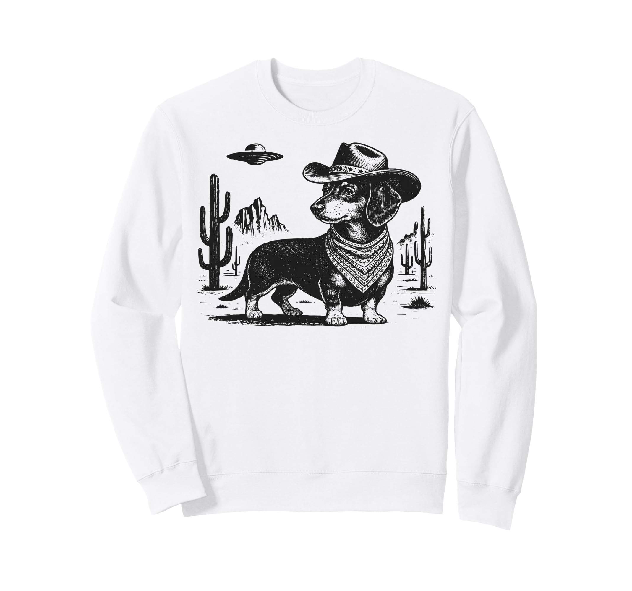 Cowboy Dachshund Ufo Western Dog Sweatshirt - Novelty Apparel for Adults - T-Shirt, Sweatshirt, Hoodie