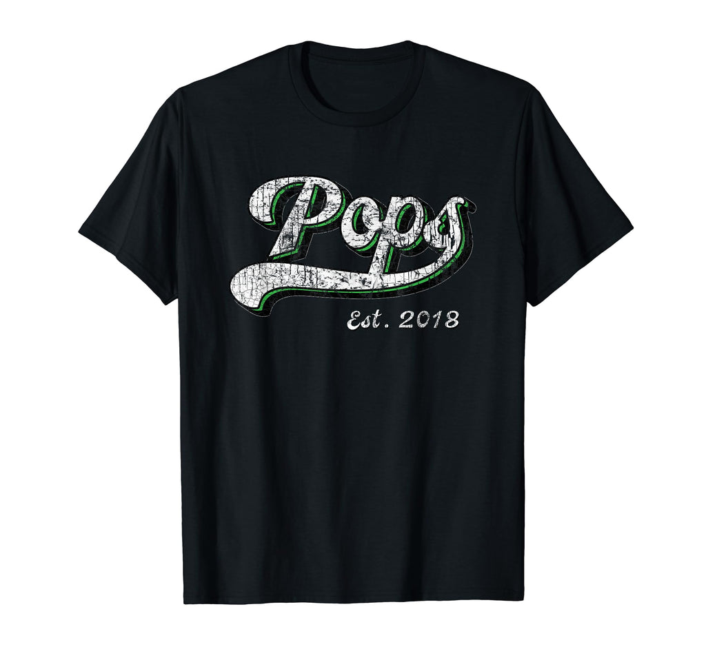 Pops New Grandpa Est 2018 Distressed Gift T-Shirt - Minimalist Print Unisex - T-Shirt, Sweatshirt, Hoodie