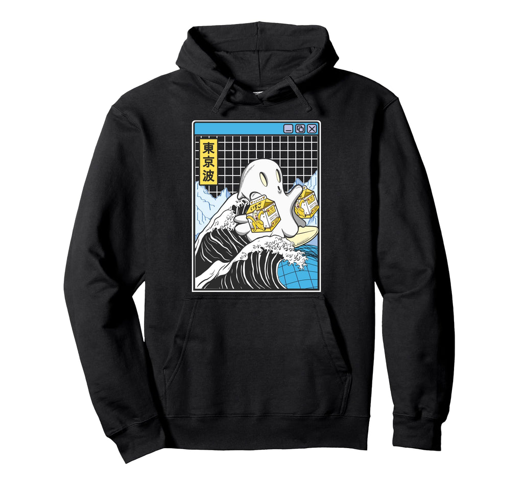 Surfing Ghost Banana Milk Cartons Wave Hoodie - Unique Graphic Men Women - T-Shirt, Sweatshirt, Hoodie