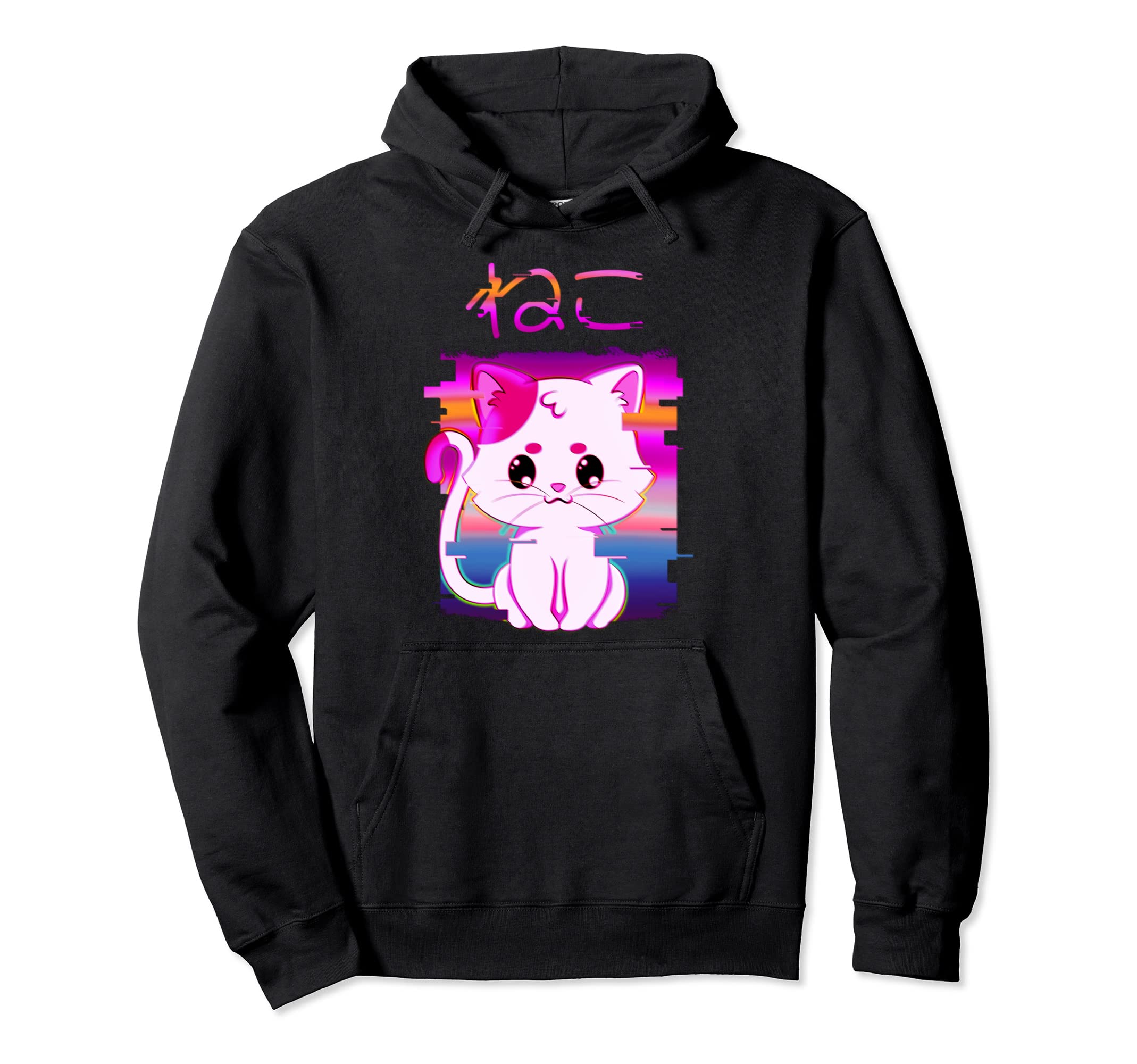 Vaporwave Glitch Aesthetic Japan Cat Anime Hoodie - Custom Art Print Unisex - T-Shirt, Sweatshirt, Hoodie