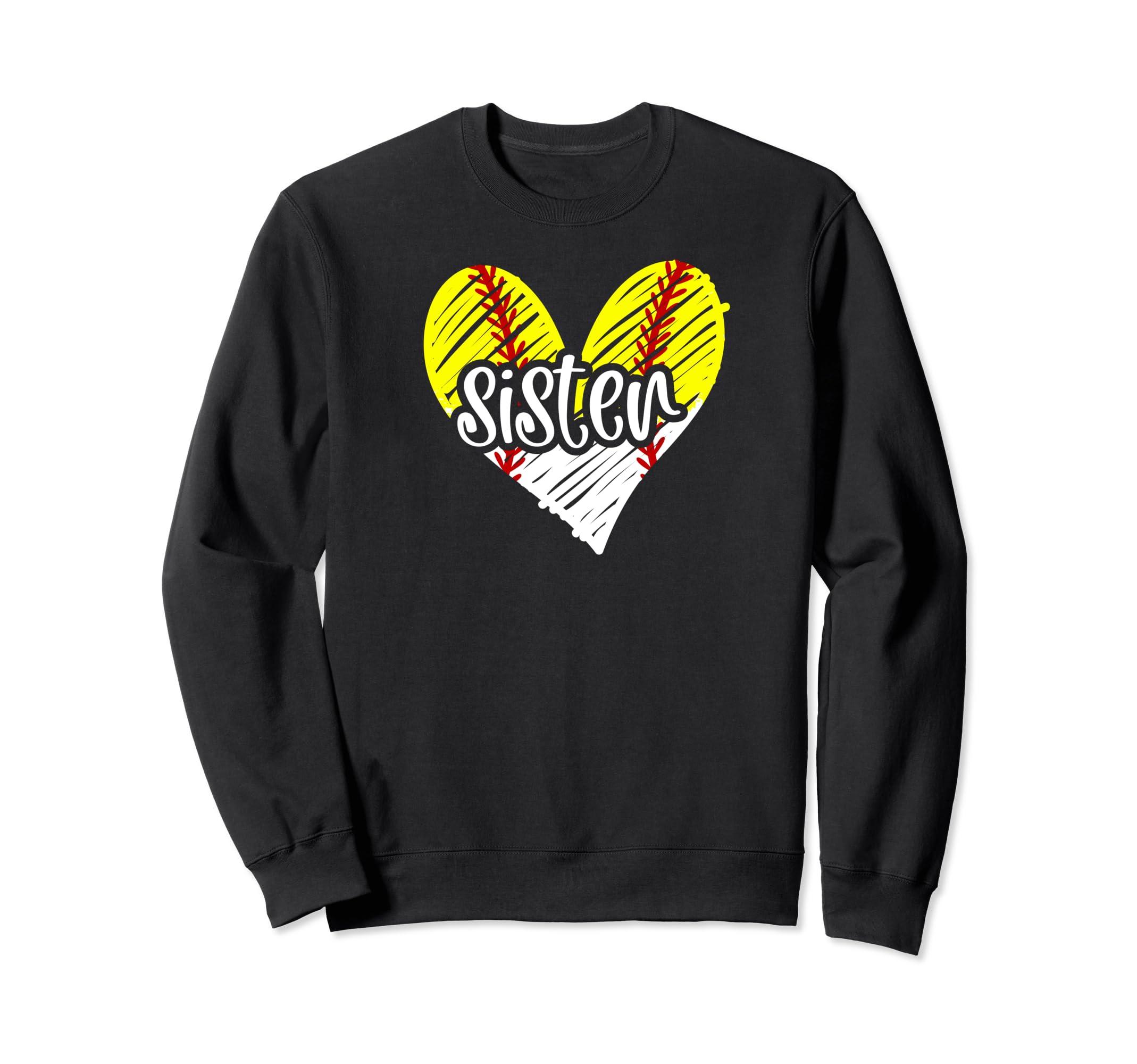 Softball Baseball Sister Heart Sweatshirt - Custom Art Print Men Women - T-Shirt, Sweatshirt, Hoodie