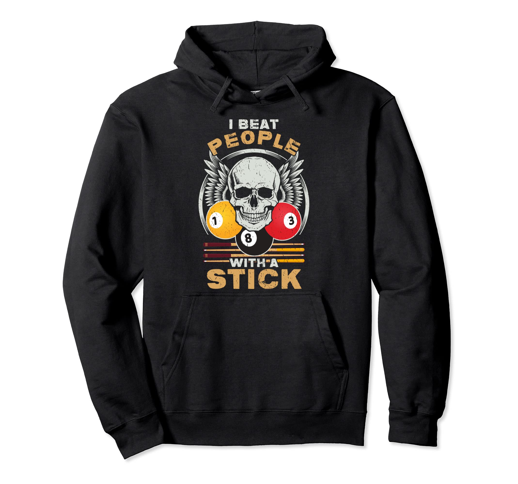 Funny Pool Billiards Skull Distressed Hoodie - Casual Everyday Wear Unisex - T-Shirt, Sweatshirt, Hoodie