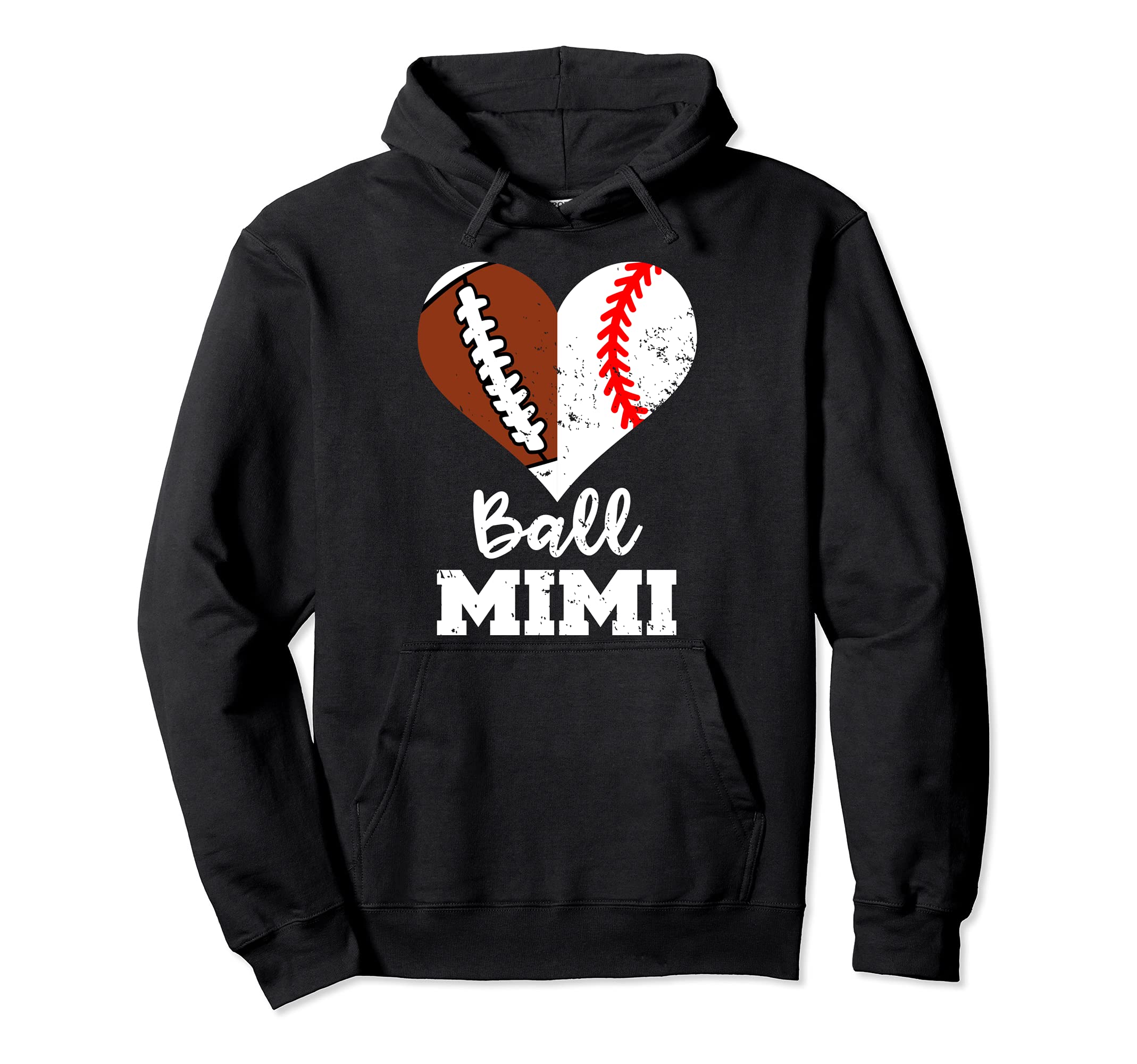Ball Mimi Funny Football Baseball Heart Hoodie - Graphic Print for Adults - T-Shirt, Sweatshirt, Hoodie