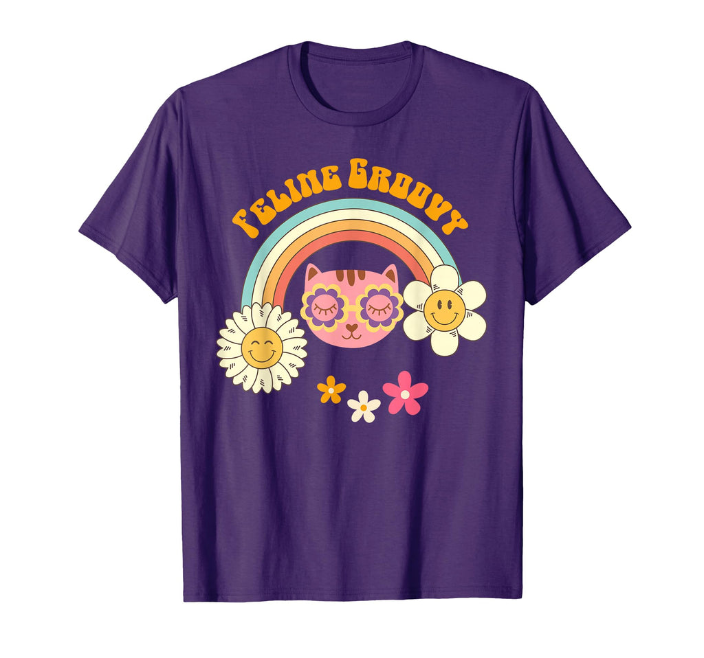 Cat 70S Feline Groovy Rainbow Cat Mom T-Shirt - Streetwear Style Men Women - T-Shirt, Sweatshirt, Hoodie