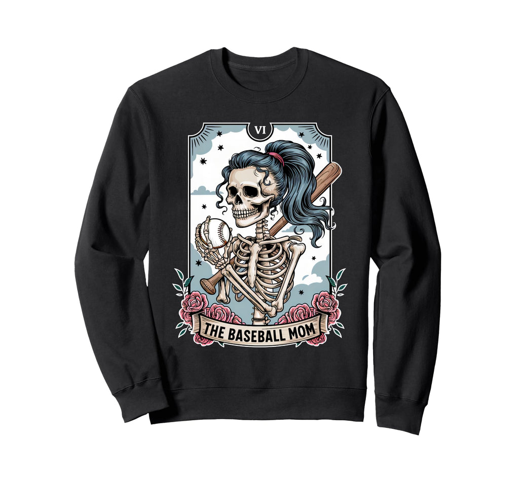 Baseball Mom Tarot Card Skeleton Sweatshirt - Minimalist Print Unisex - T-Shirt, Sweatshirt, Hoodie