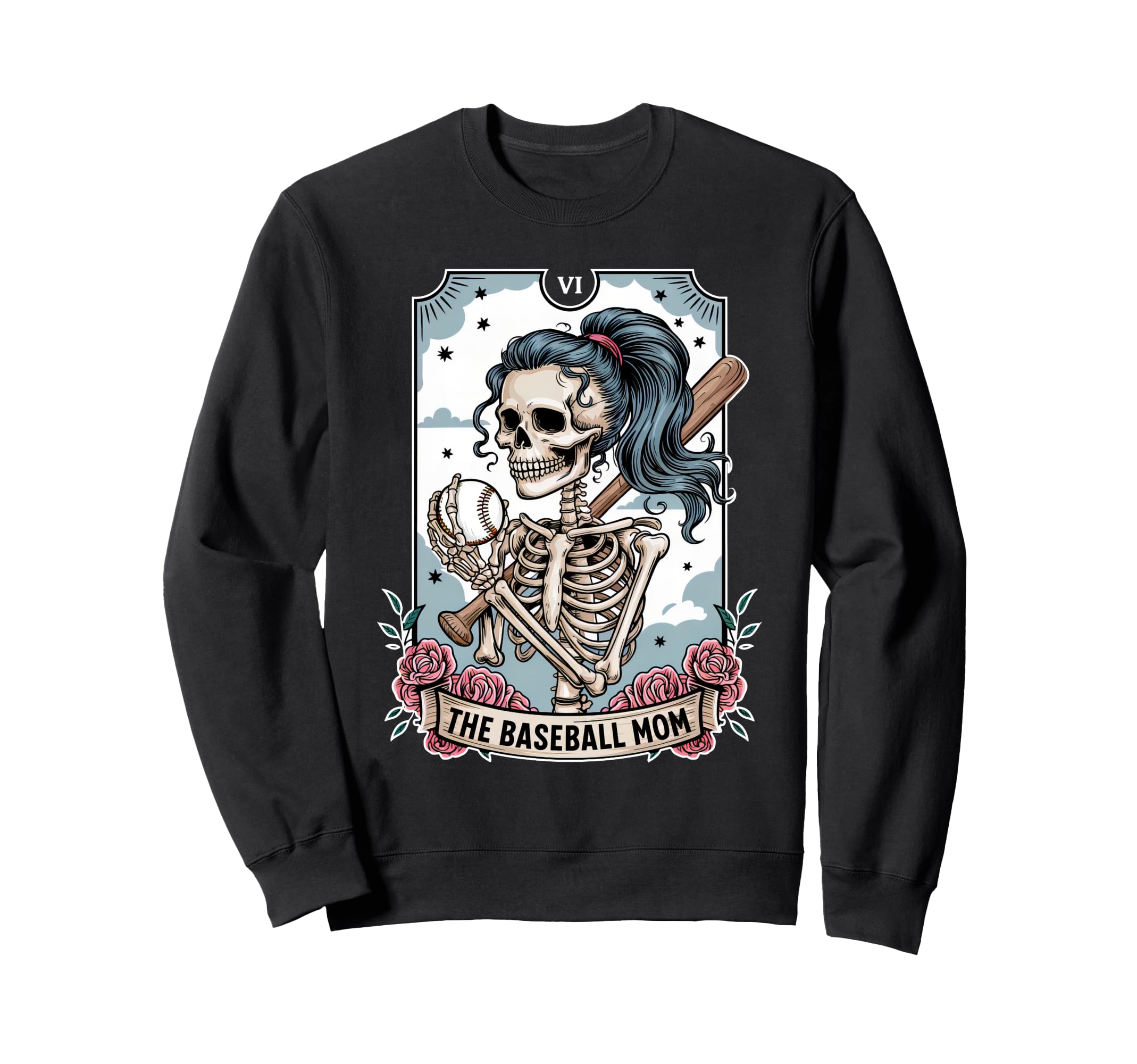 Baseball Mom Tarot Card Skeleton Sweatshirt - Minimalist Print Unisex - T-Shirt, Sweatshirt, Hoodie