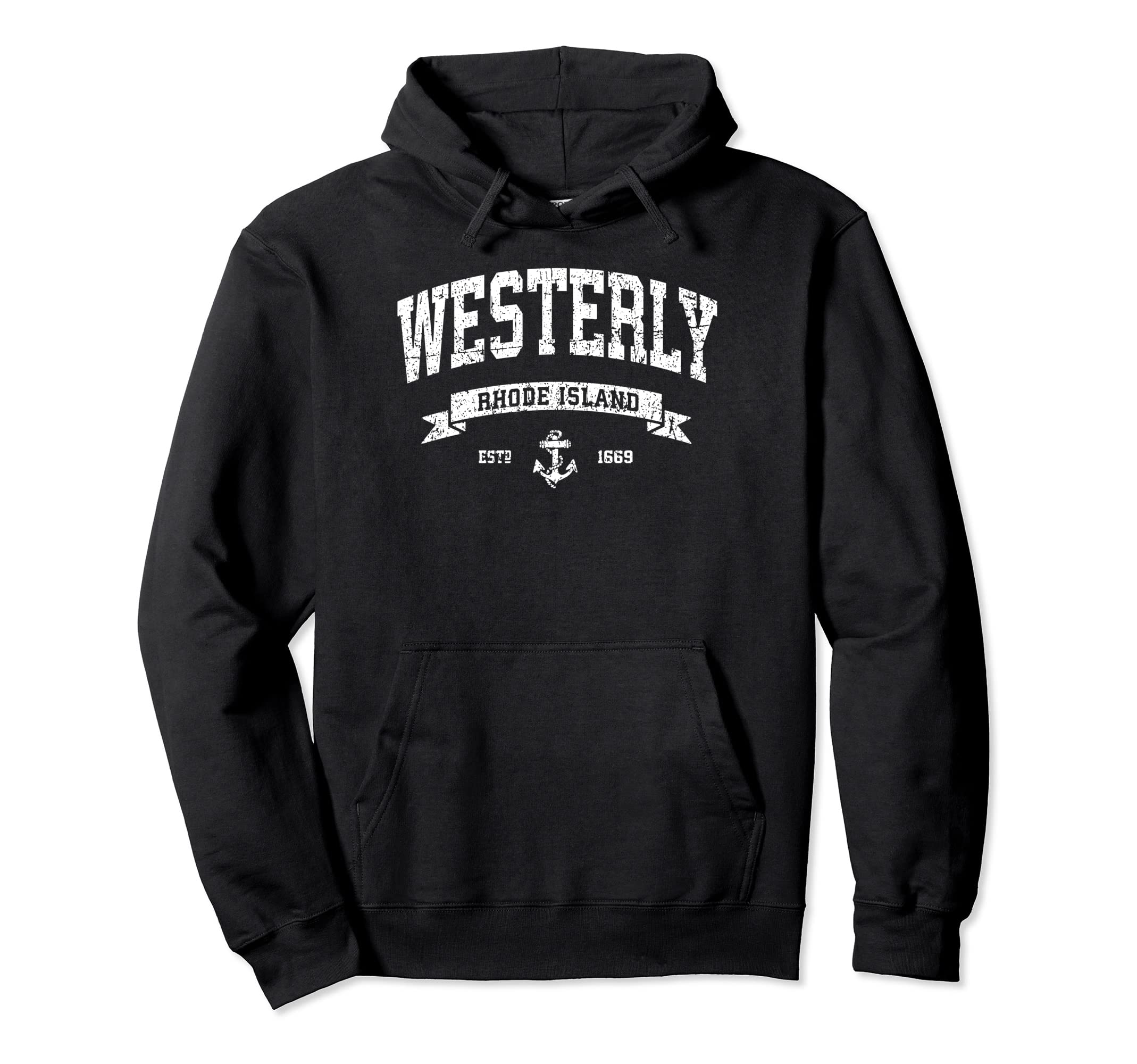 Westerly Rhode Island Ri Distressed Hoodie - Fun Novelty Design Men Women - T-Shirt, Sweatshirt, Hoodie