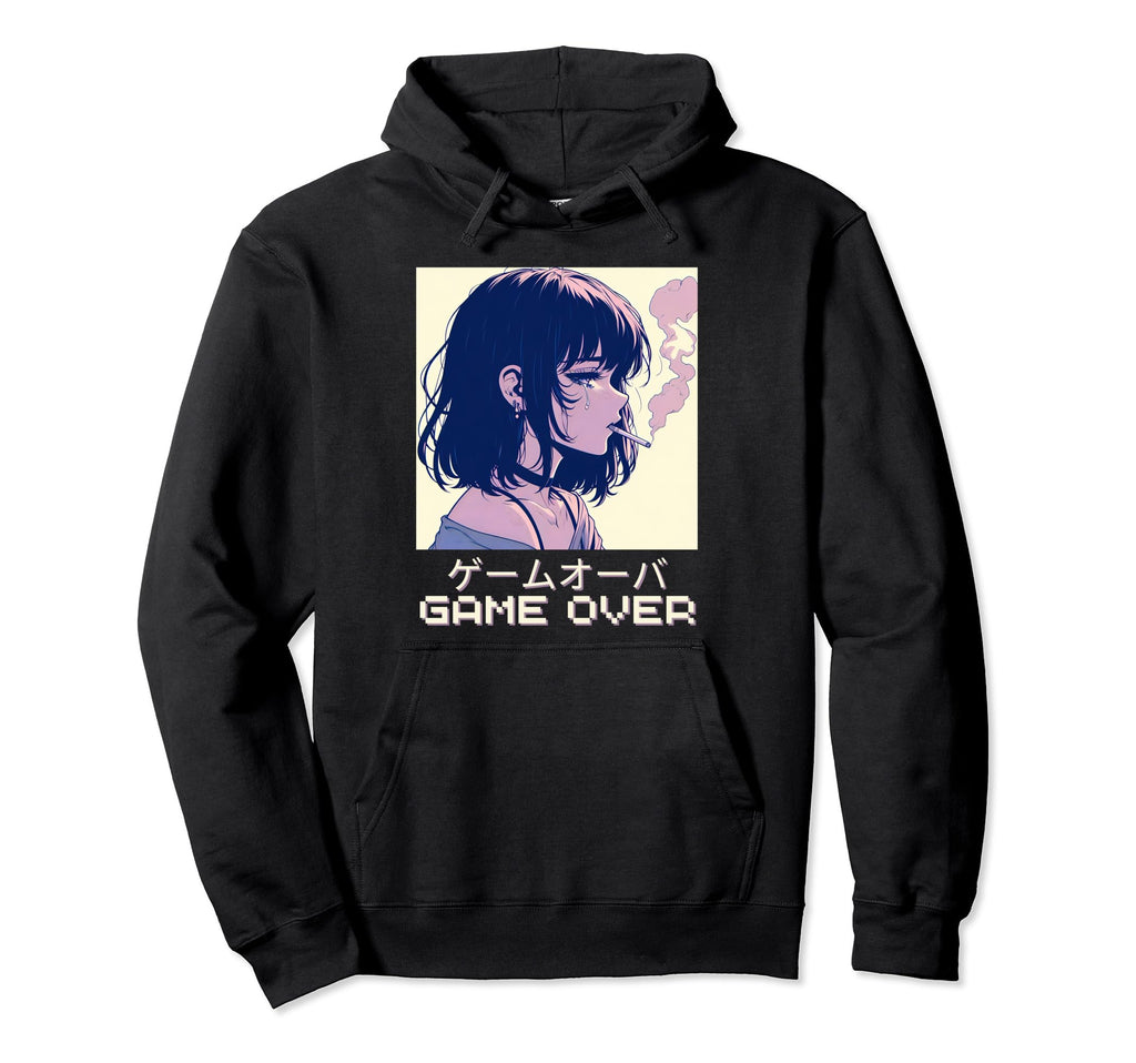 90S Japanese Sad Anime Game Over Hoodie - Aesthetic Graphic Men Women - T-Shirt, Sweatshirt, Hoodie