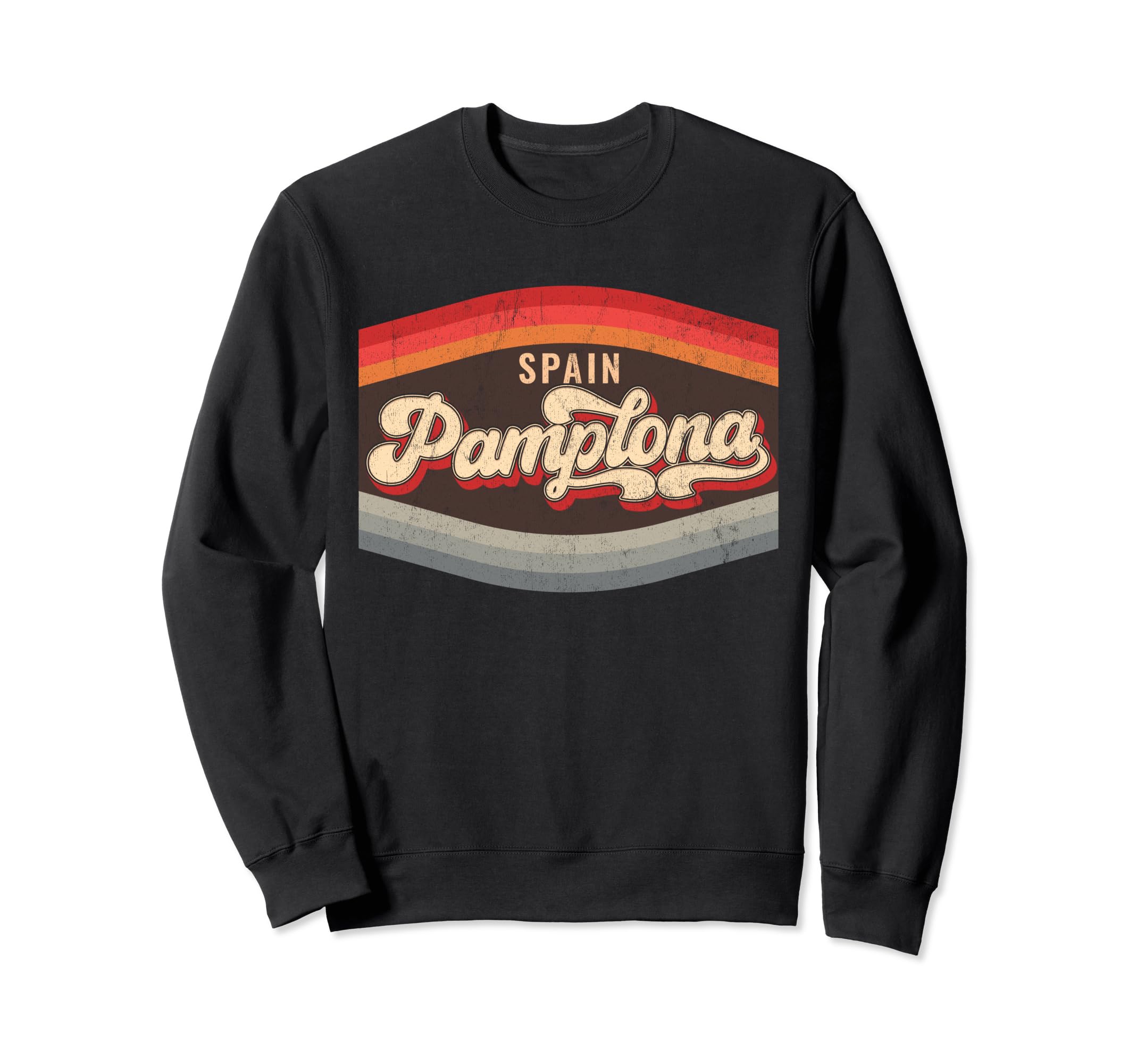 Pamplona Spain 70S 80S Distressed Sweatshirt - Trendy Graphic for Adults - T-Shirt, Sweatshirt, Hoodie