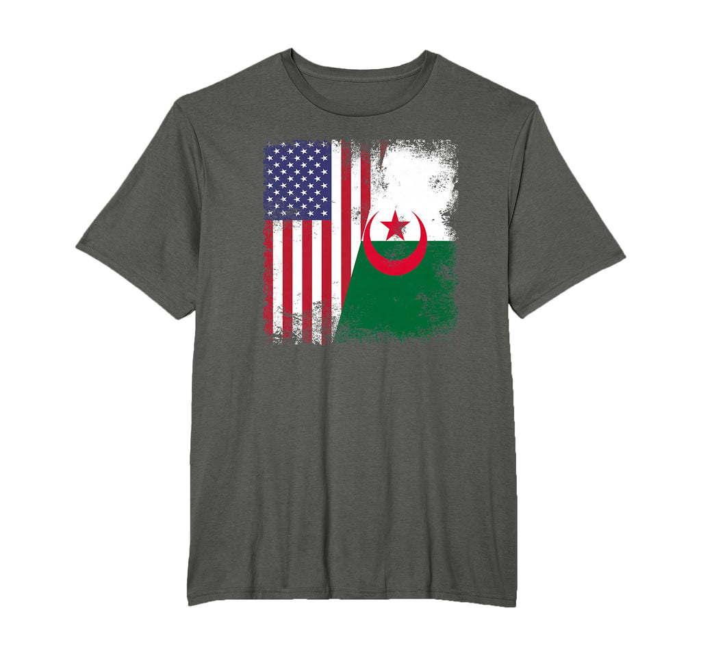 Half Algerian Flag Algeria Usa Gift T-Shirt - Minimalist Print Men Women - T-Shirt, Sweatshirt, Hoodie