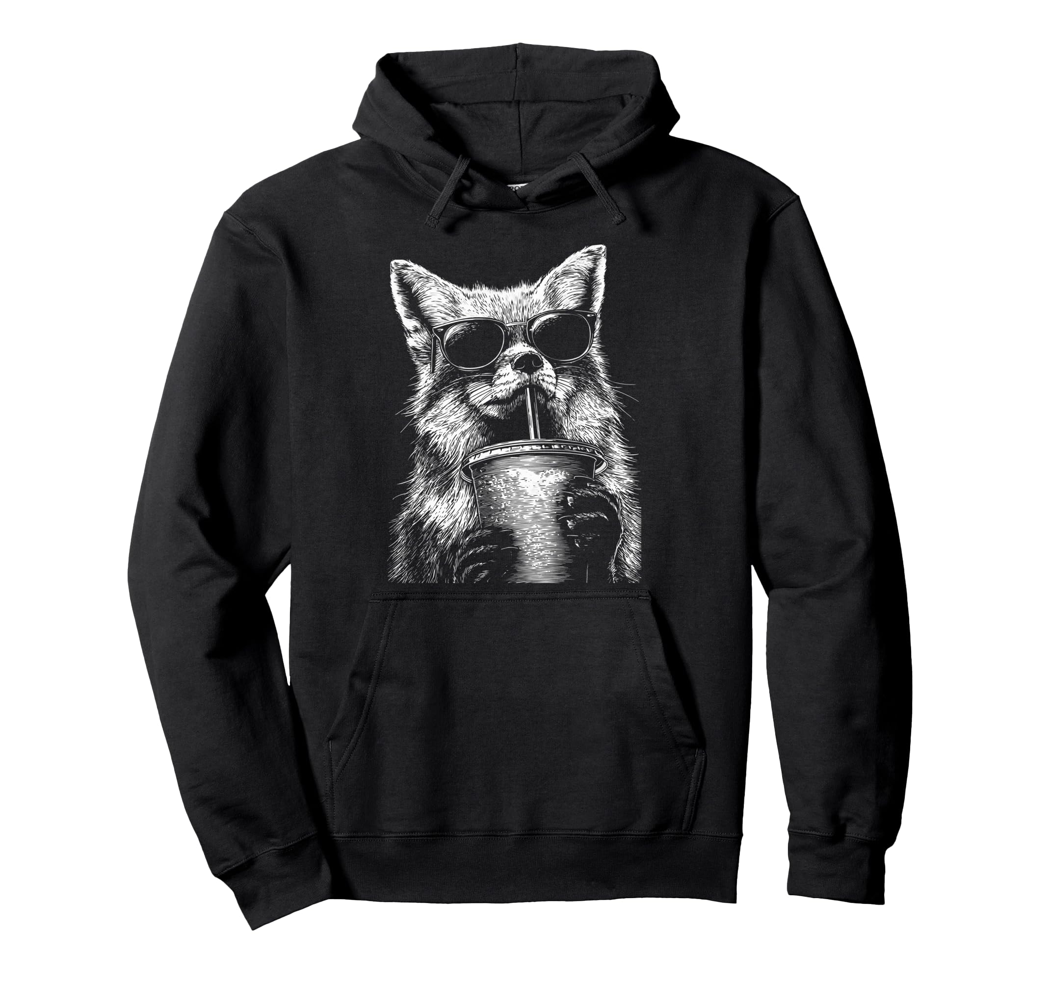 Fox Drinking Iced Coffee Funny Animal Hoodie - Novelty Apparel Men Women - T-Shirt, Sweatshirt, Hoodie