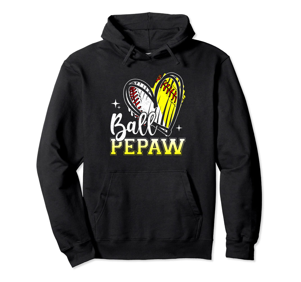 Ball Pepaw Heart Softball Hoodie - Casual Everyday Wear for Adults - T-Shirt, Sweatshirt, Hoodie