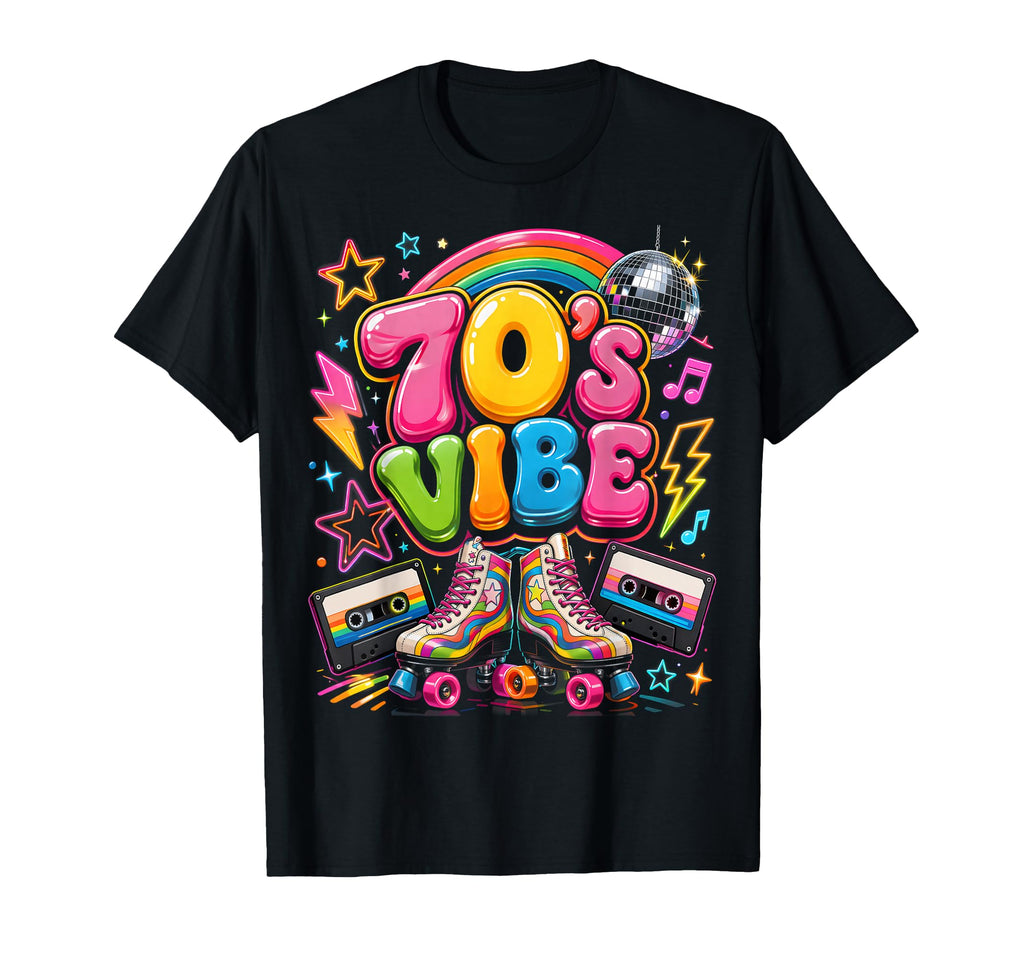 70S Vibe Disco Rainbow Roller Skate T-Shirt - Aesthetic Graphic Unisex - T-Shirt, Sweatshirt, Hoodie