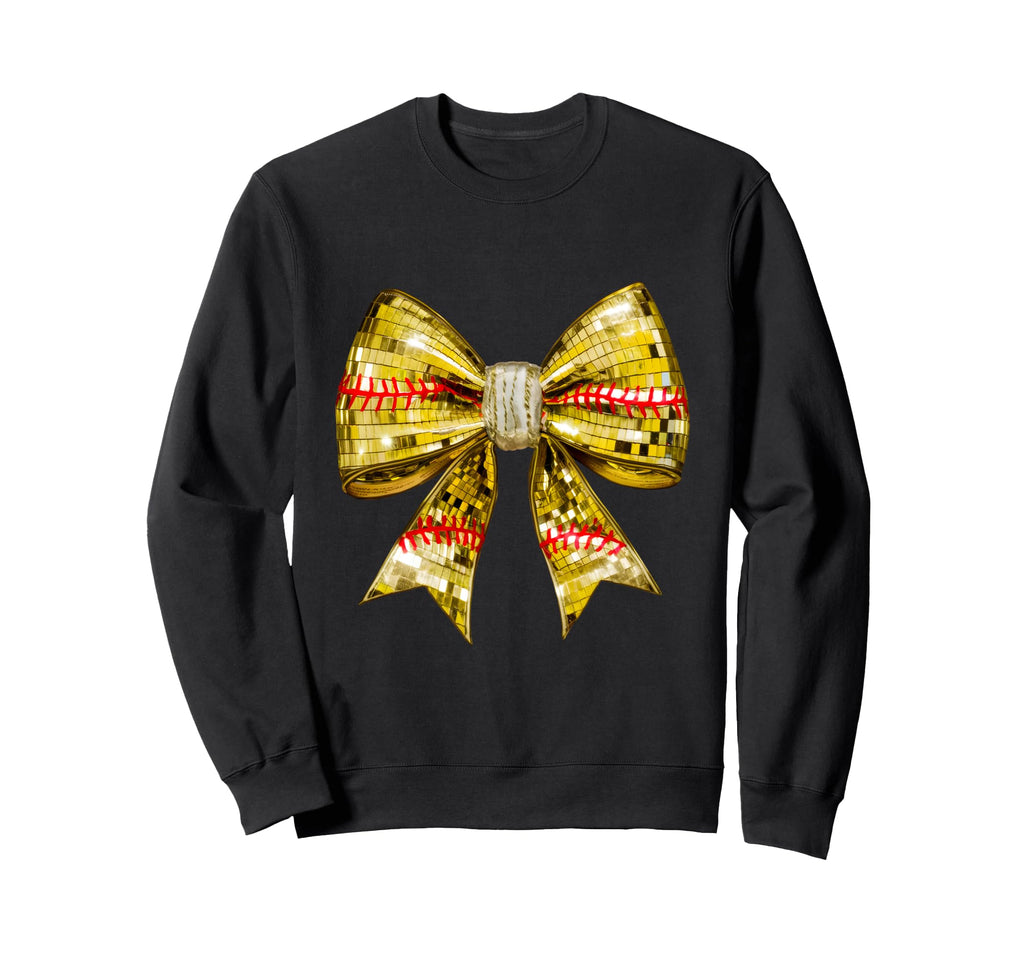 Coquette Bow Disco Ball Softball Player Sweatshirt - Unique Graphic Unisex - T-Shirt, Sweatshirt, Hoodie