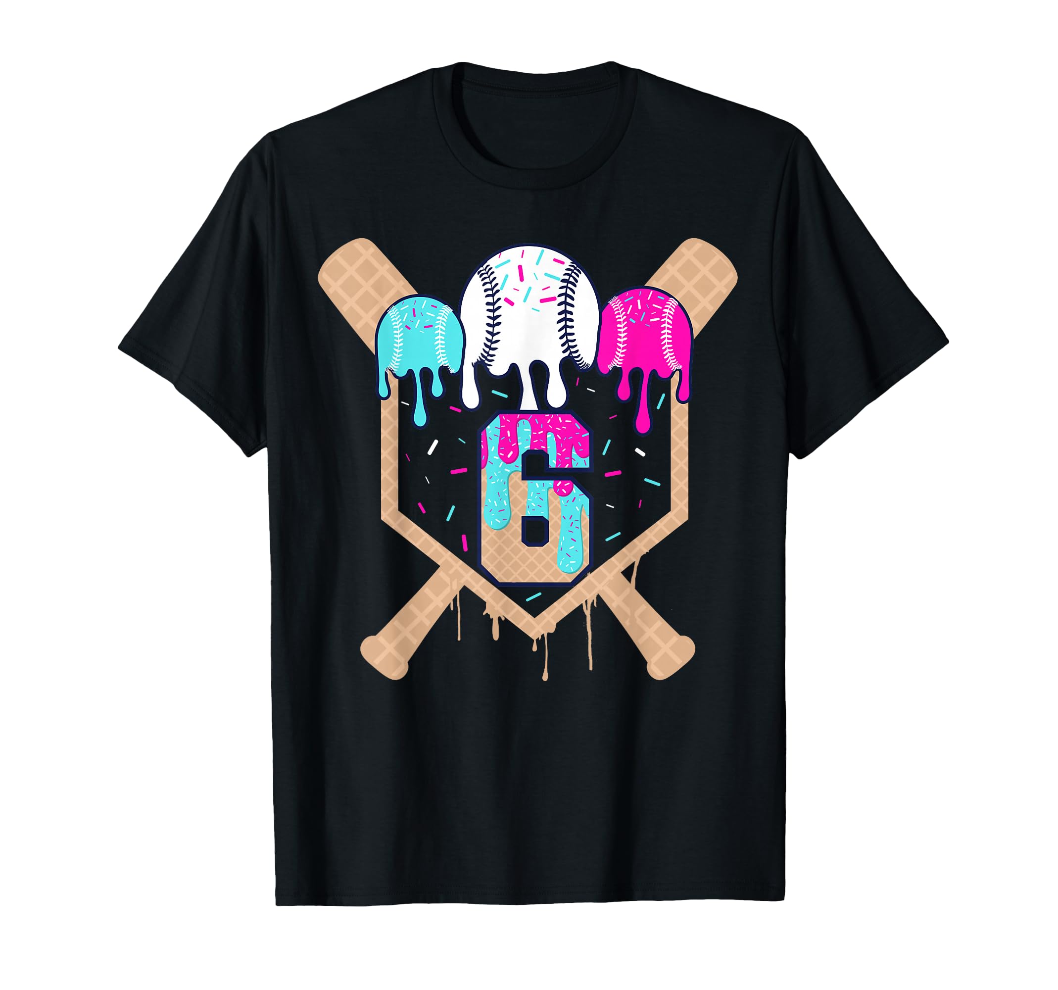 Baseball 6 Year Old Ice Cream Drip T-Shirt - Minimalist Print for Adults - T-Shirt, Sweatshirt, Hoodie