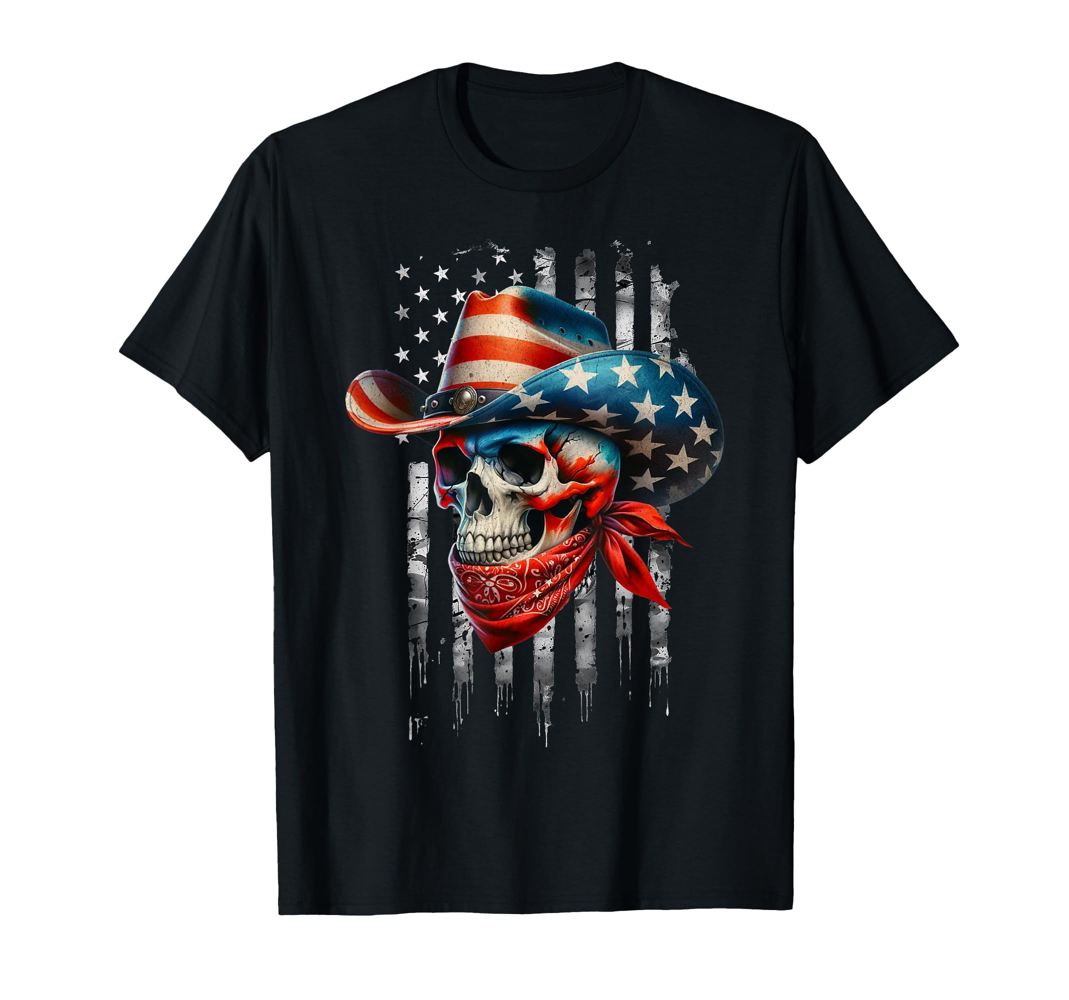 American Cowboy Skull Flag Distressed T-Shirt - Minimalist Print Unisex - T-Shirt, Sweatshirt, Hoodie