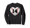 Baseball Number 14 Distressed Heart Sweatshirt - Unique Graphic Unisex - T-Shirt, Sweatshirt, Hoodie