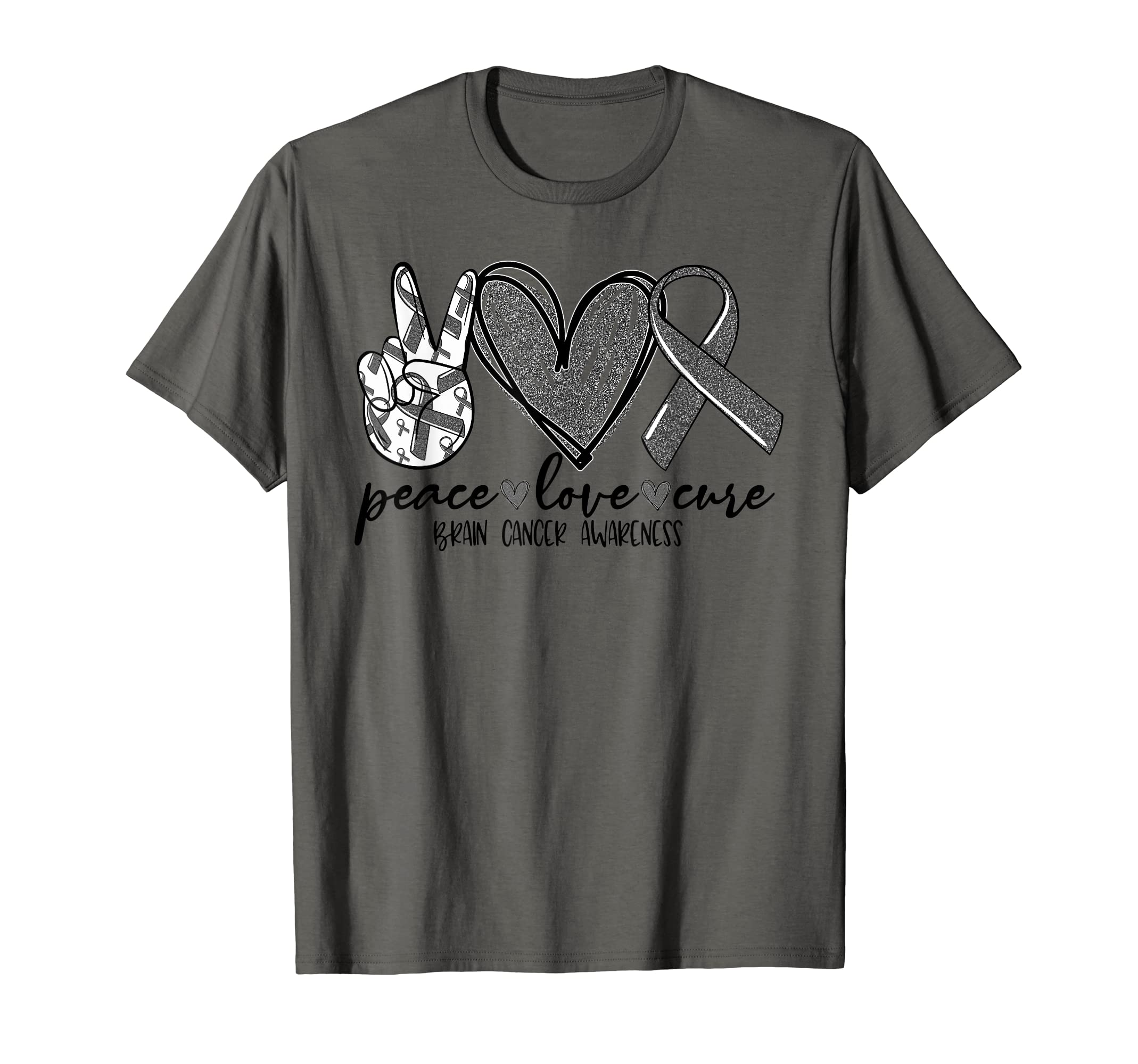 Ribbon Peace Love Cure Brain Cancer T-Shirt - Fun Novelty Design Men Women - T-Shirt, Sweatshirt, Hoodie