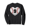 Baseball Number 9 Distressed Heart Sweatshirt - Novelty Apparel Unisex - T-Shirt, Sweatshirt, Hoodie