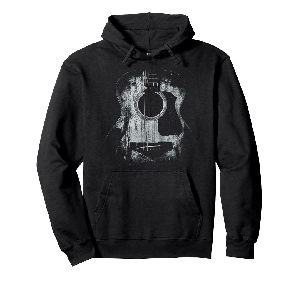 Distressed Acoustic Guitar Player Rock Roll Hoodie - Unique Graphic Unisex - T-Shirt, Sweatshirt, Hoodie