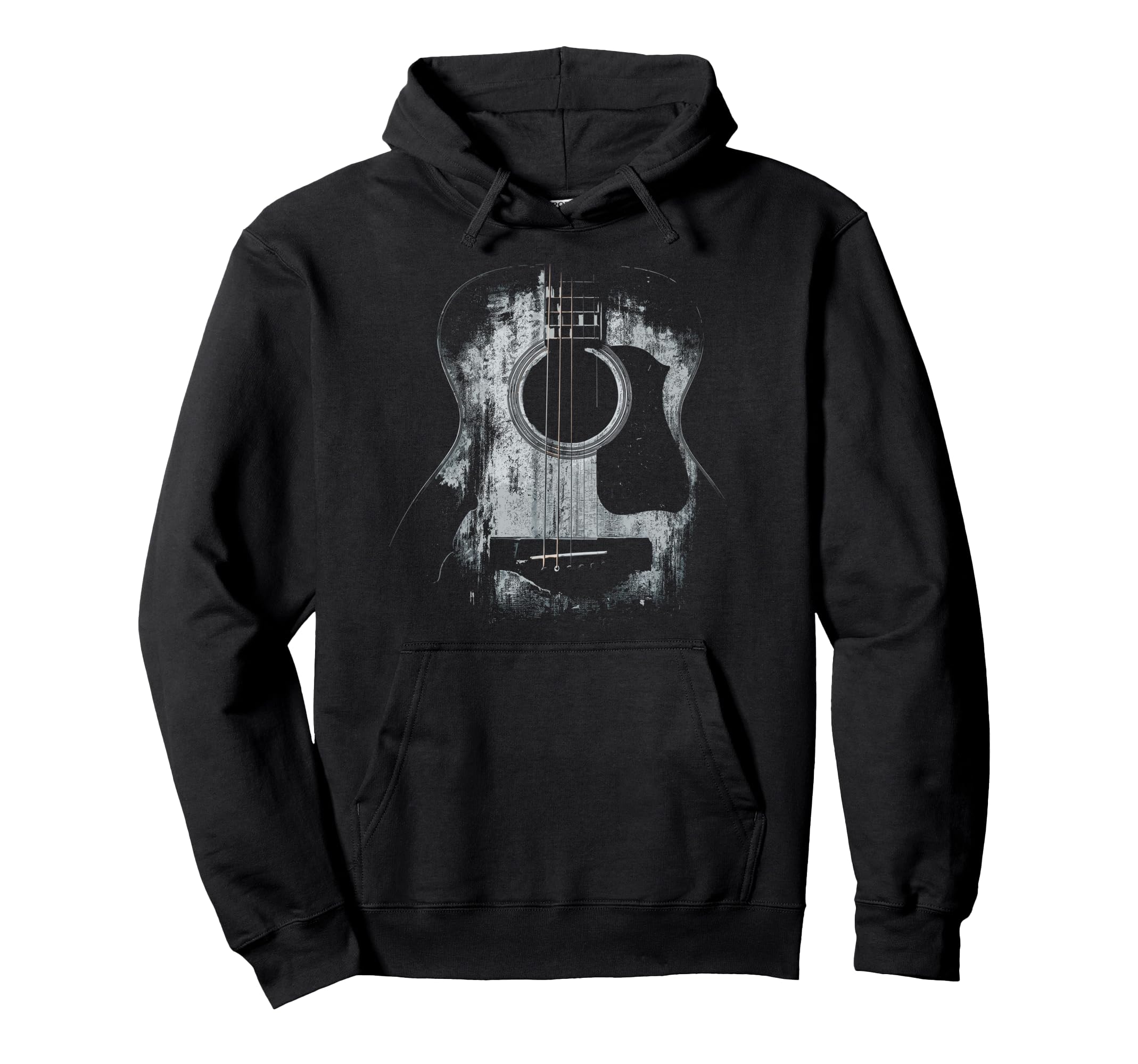 Distressed Acoustic Guitar Player Rock Roll Hoodie - Unique Graphic Unisex - T-Shirt, Sweatshirt, Hoodie