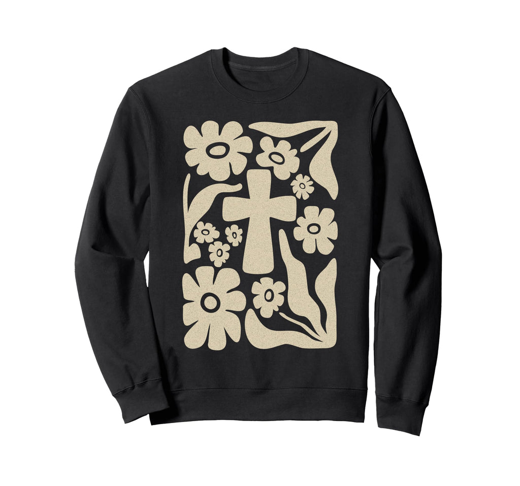 Boho Floral Cross Christian Faith Sweatshirt - Minimalist Print for Adults - T-Shirt, Sweatshirt, Hoodie