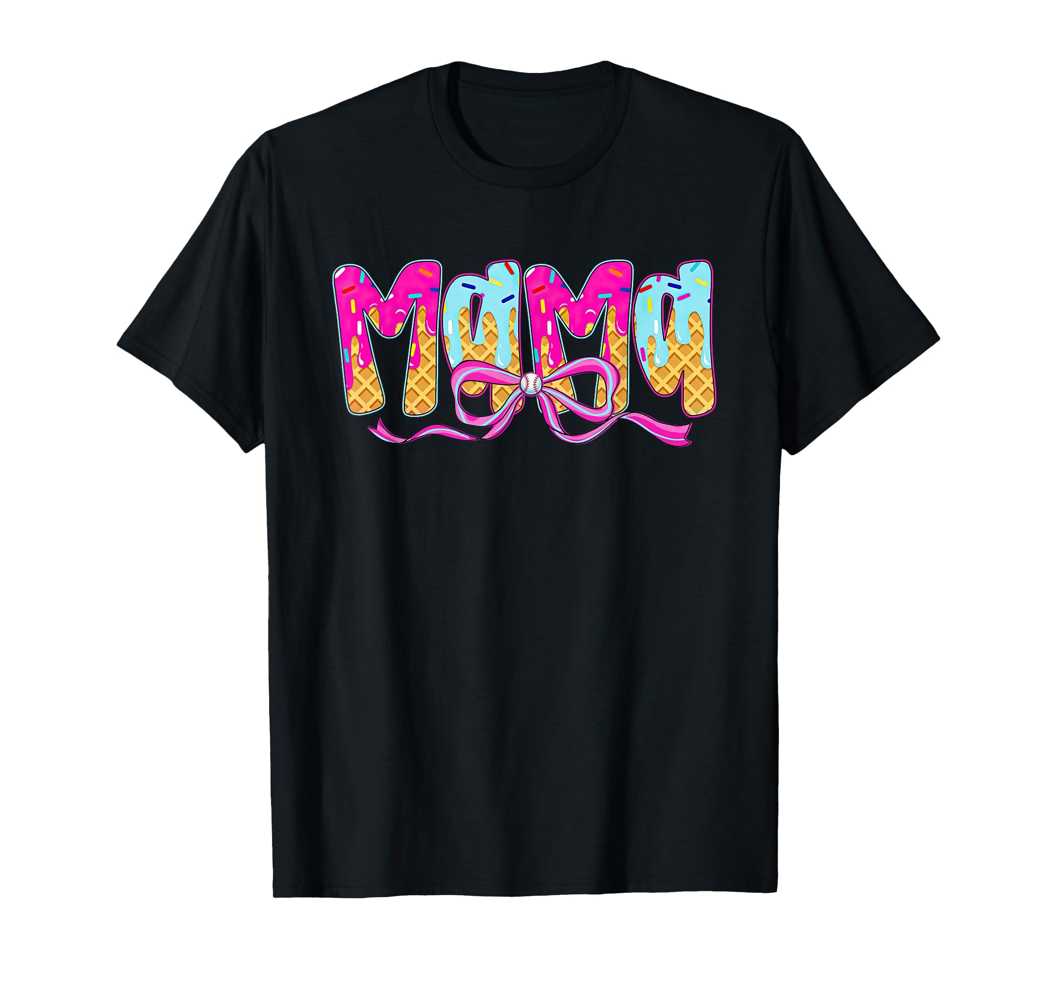 Baseball Mama Ice Cream Drip Coquette Bow T-Shirt - Unique Graphic Unisex - T-Shirt, Sweatshirt, Hoodie