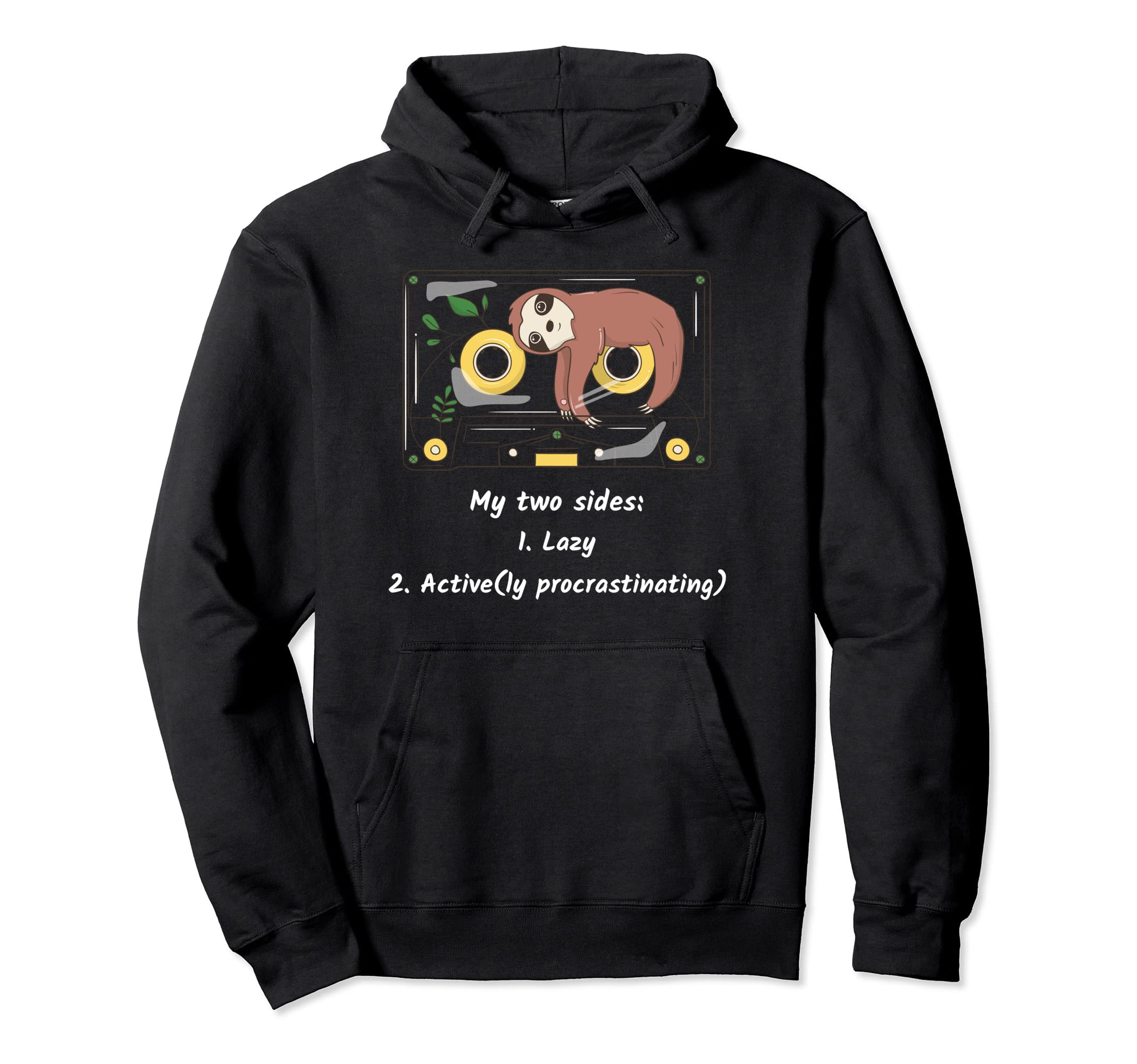 Lazy Procrastinating Sloth Cassette Tape Hoodie - Aesthetic Graphic Unisex - T-Shirt, Sweatshirt, Hoodie