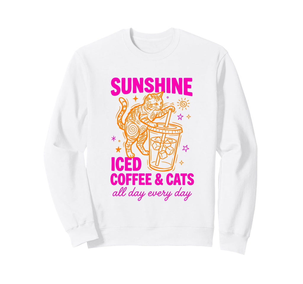 Sunshine Iced Coffee And Cats 90S Sweatshirt - Novelty Apparel Men Women - T-Shirt, Sweatshirt, Hoodie