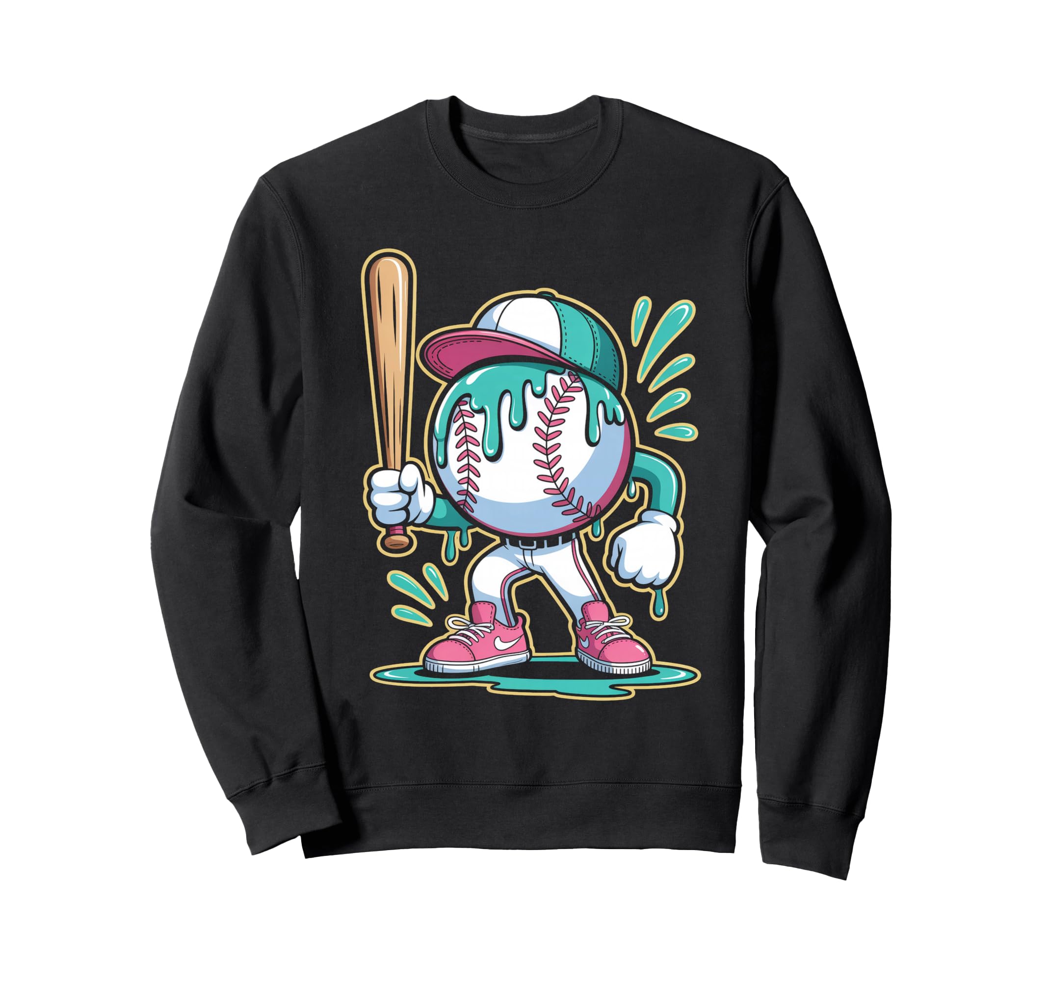 Funny Baseball Character Cartoon Sweatshirt - Unique Graphic Men Women - T-Shirt, Sweatshirt, Hoodie