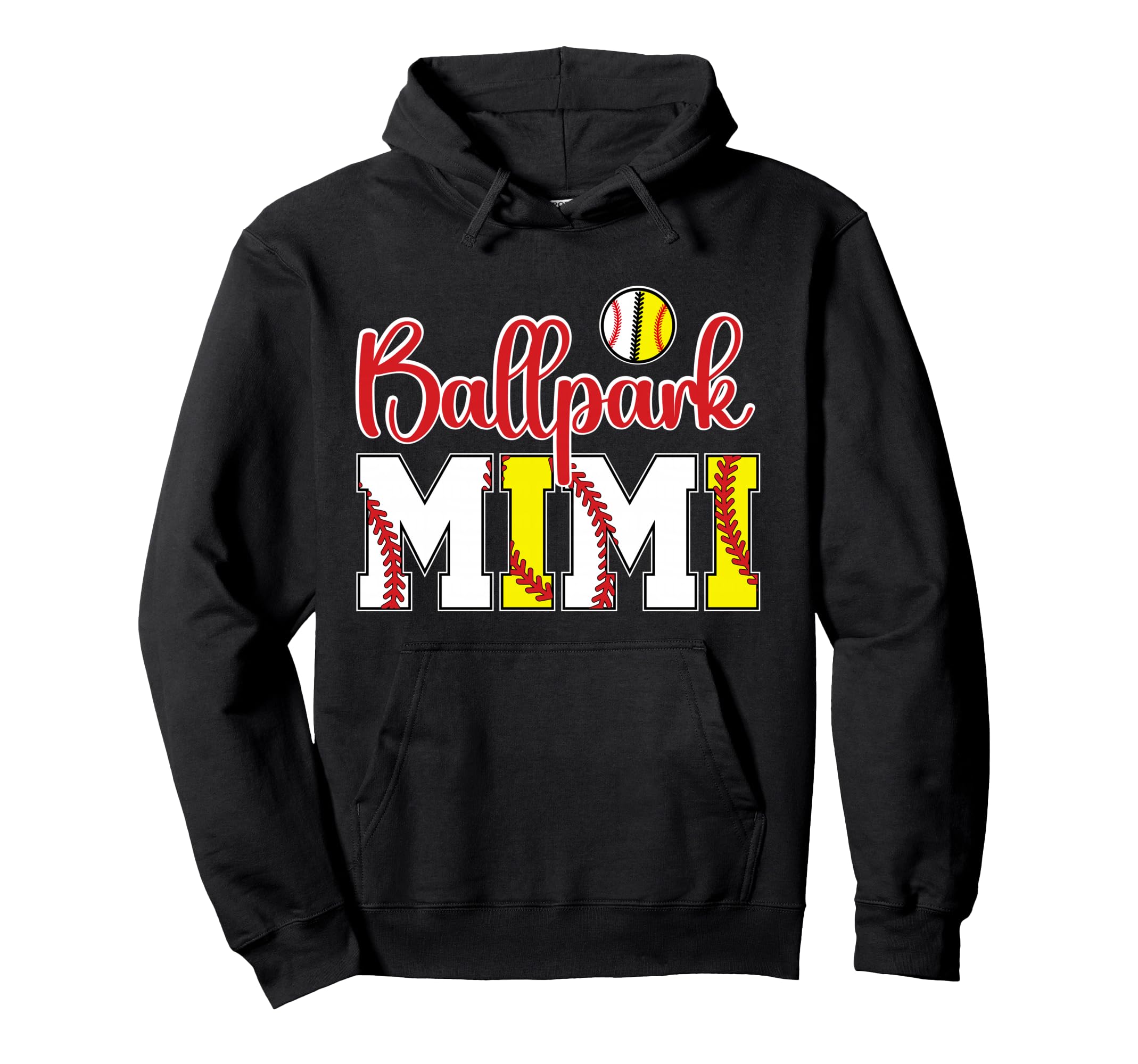 Ballpark Mimi Softball Baseball Mimi Grandma Hoodie - Graphic Print Unisex - T-Shirt, Sweatshirt, Hoodie