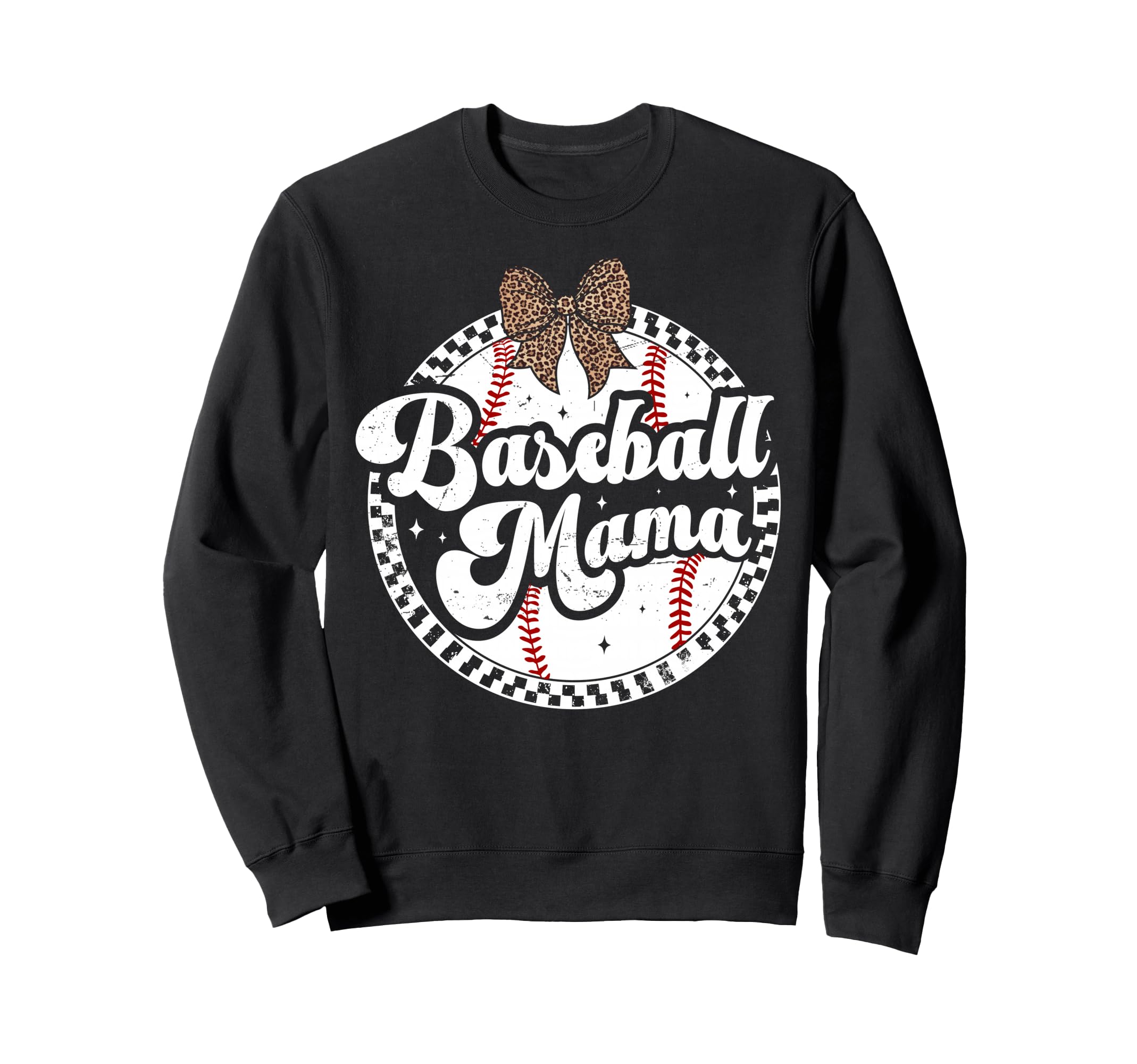 Baseball Mom Leopard Bow Checkered Sweatshirt - Unique Graphic Men Women - T-Shirt, Sweatshirt, Hoodie