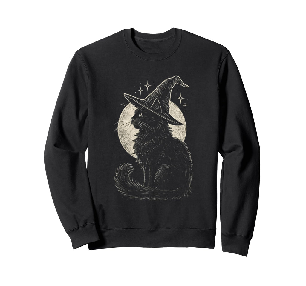 Black Cat Witch Hat Moon Coquette Sweatshirt - Graphic Print Men Women - T-Shirt, Sweatshirt, Hoodie