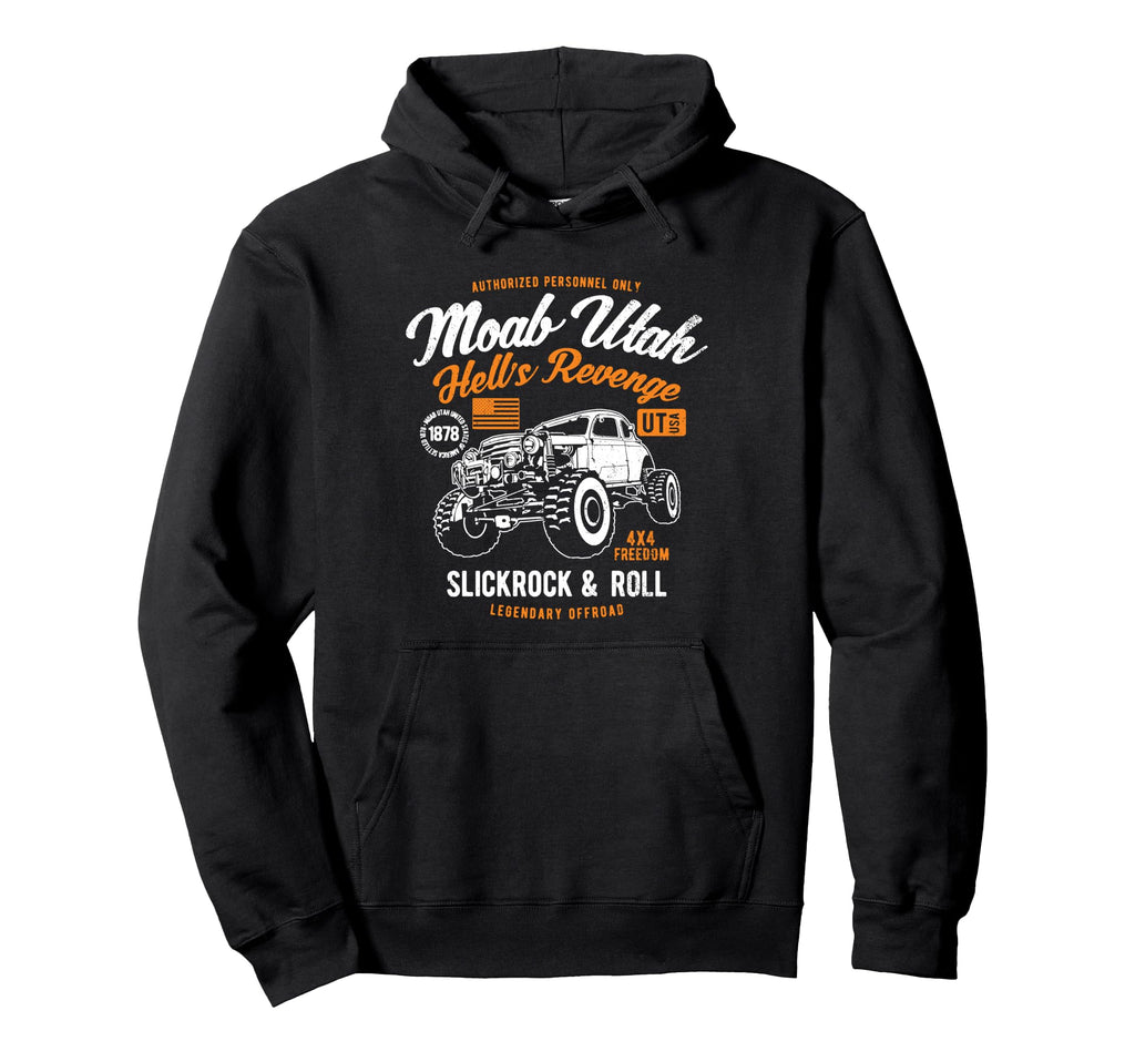 Moab Utah Hells Revenge 4X4 Distressed Hoodie - Unique Graphic Men Women - T-Shirt, Sweatshirt, Hoodie