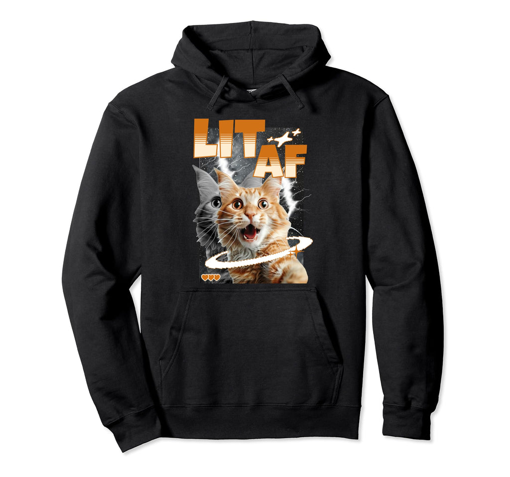 Lit Af Funny Cat Meme Face Y2K Galaxy Hoodie - Graphic Print Unisex - T-Shirt, Sweatshirt, Hoodie