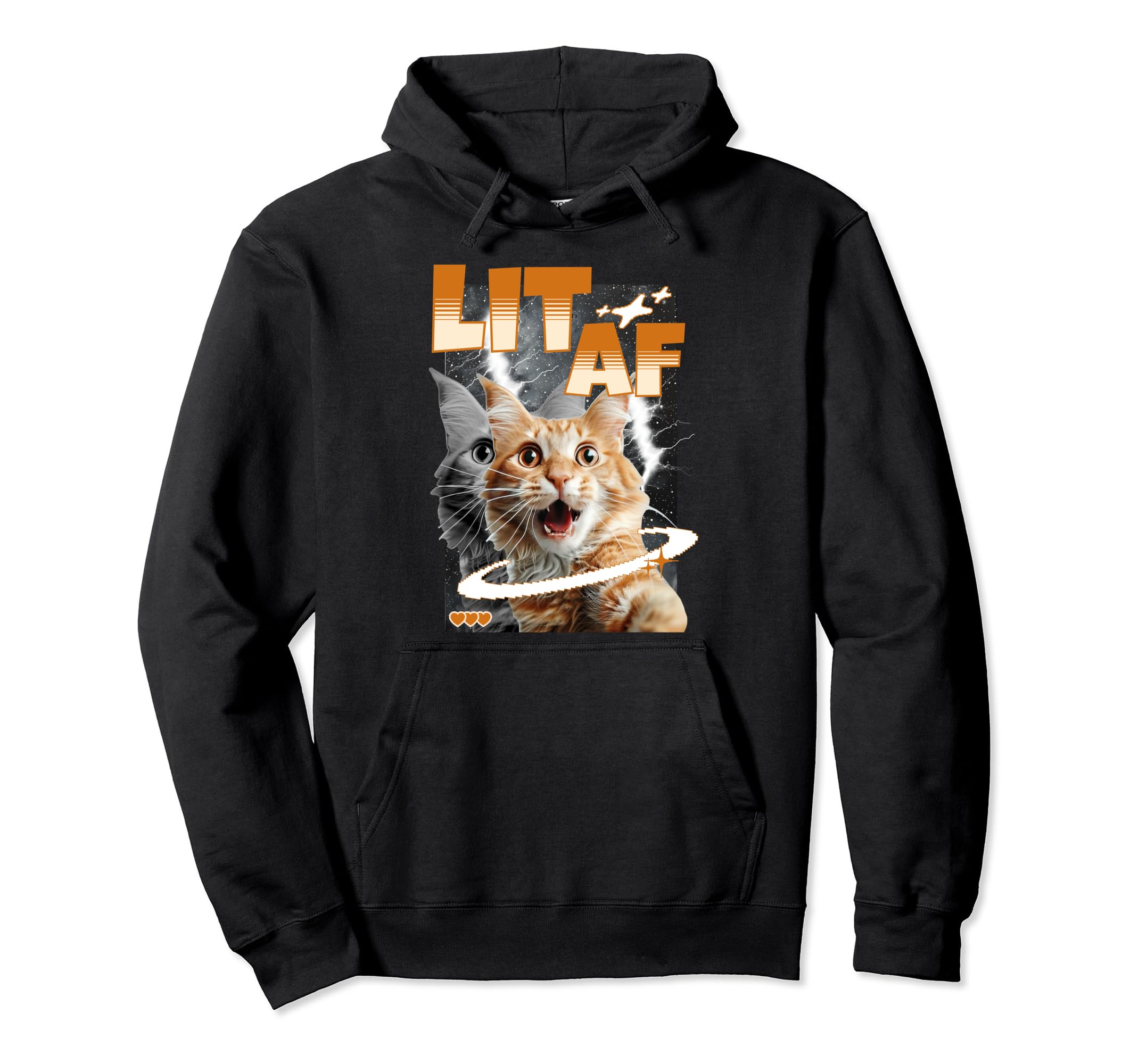 Lit Af Funny Cat Meme Face Y2K Galaxy Hoodie - Graphic Print Unisex - T-Shirt, Sweatshirt, Hoodie