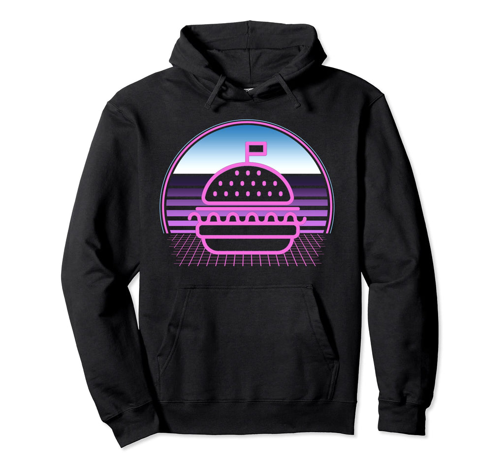 Burger Sandwich 80S Vaporwave Aesthetic Hoodie - Graphic Print for Adults - T-Shirt, Sweatshirt, Hoodie