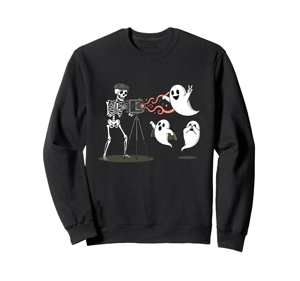 Photographer Skeleton Camera Halloween Sweatshirt - Trendy Graphic Unisex - T-Shirt, Sweatshirt, Hoodie